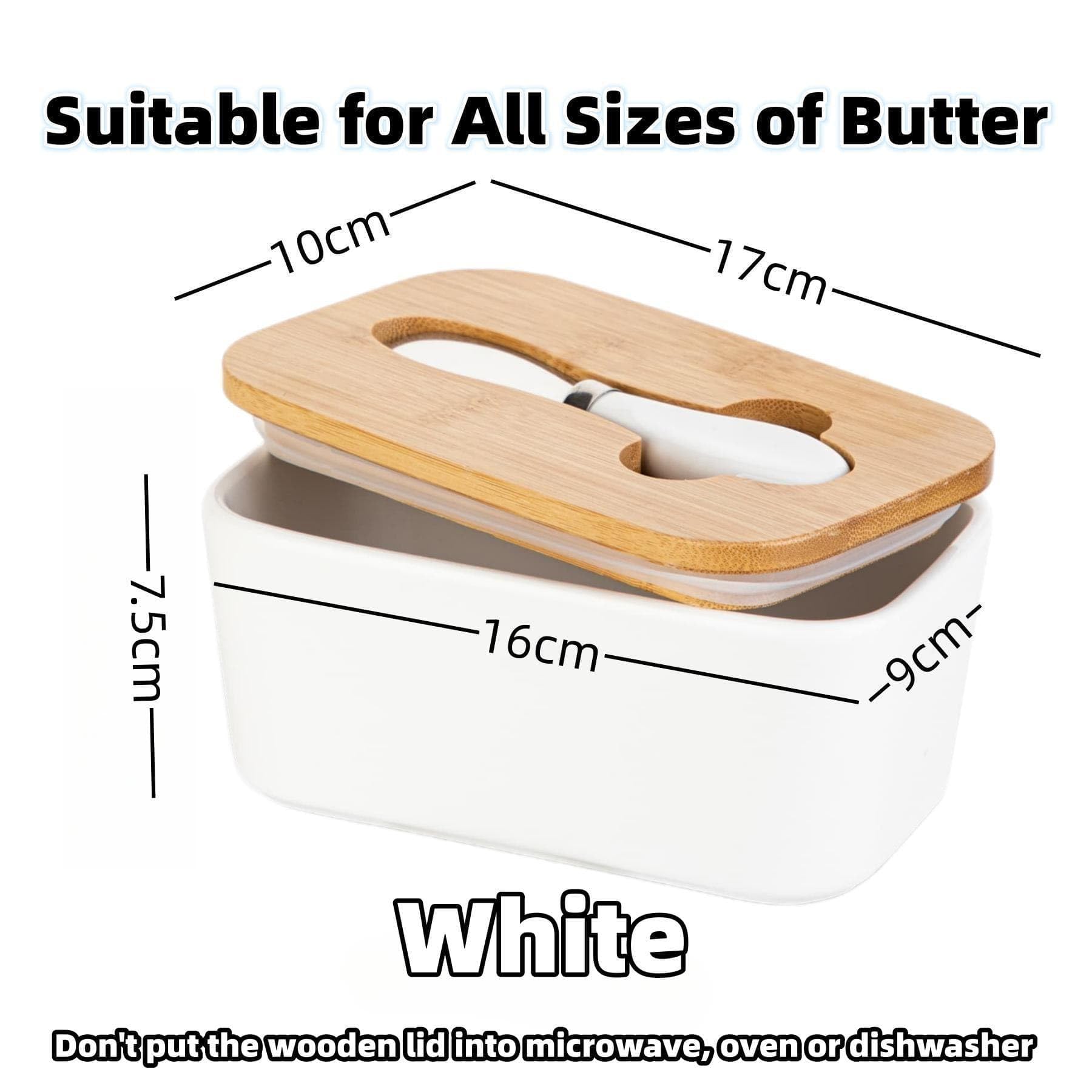 Burriera In Ceramica Con Coperchio In Bambù - Portaburro Francese Da 300g Con Coltello In Ceramica