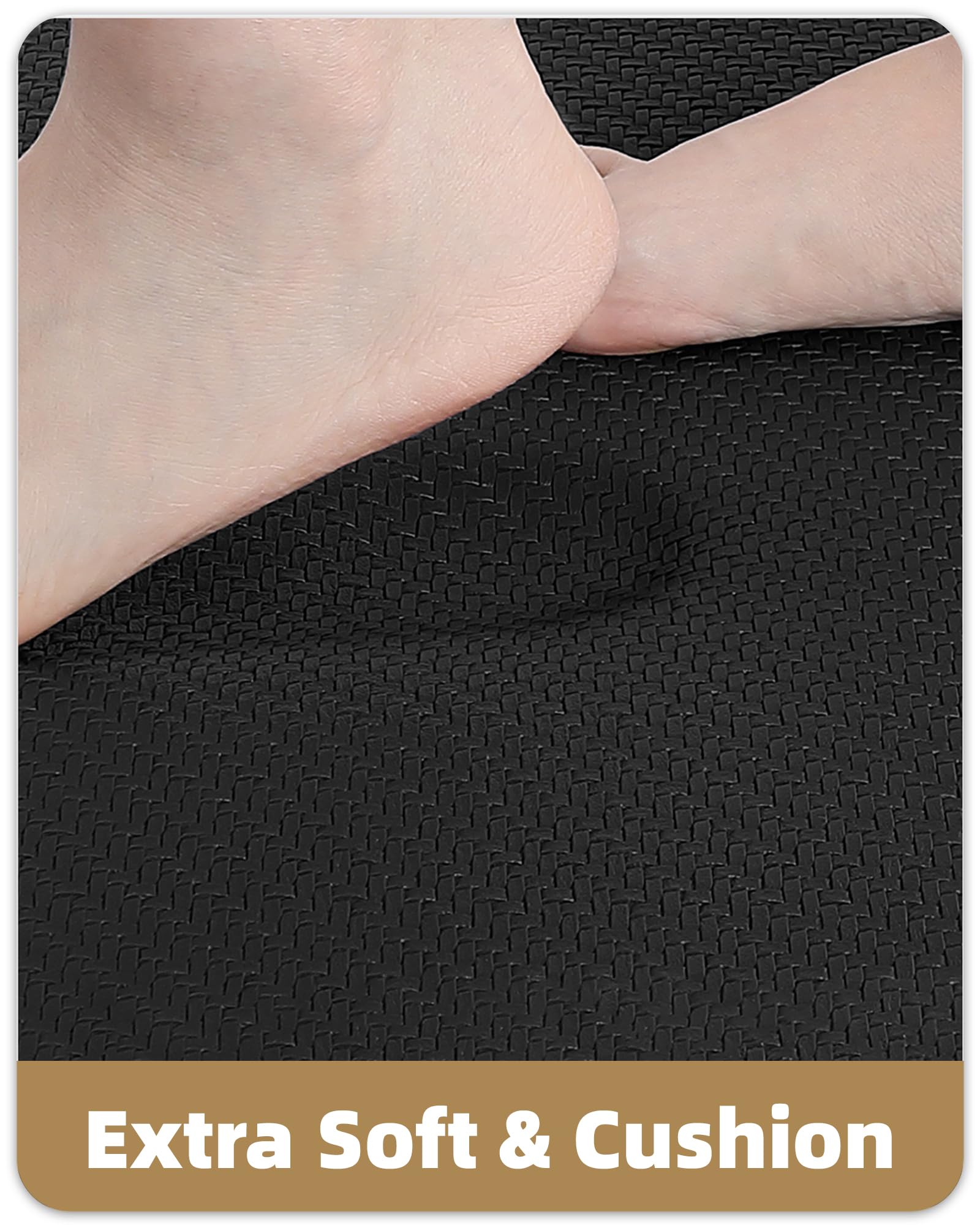 Color&Geometry Lot de 2 tapis de cuisine rembourrés anti-fatigue, antidérapants, imperméables, rembourrés en mousse pour évier, bureau, 43,2 x 73,7 cm + 43,2 x 150 cm, noir
