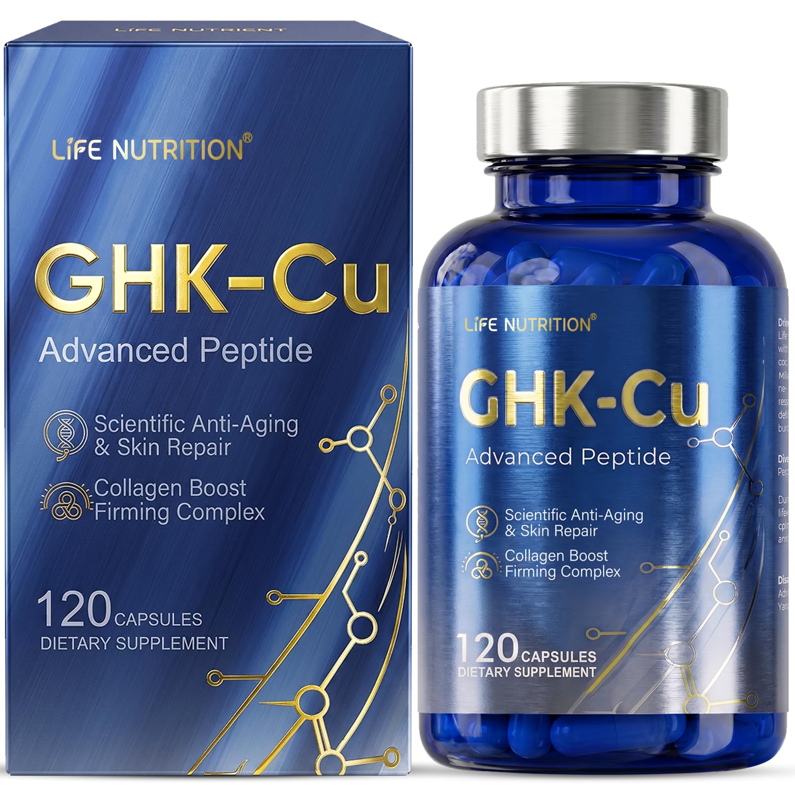 Life Nutrition Suplemento de GHK-Cu (peptídeo de cobre) 120 cápsulas