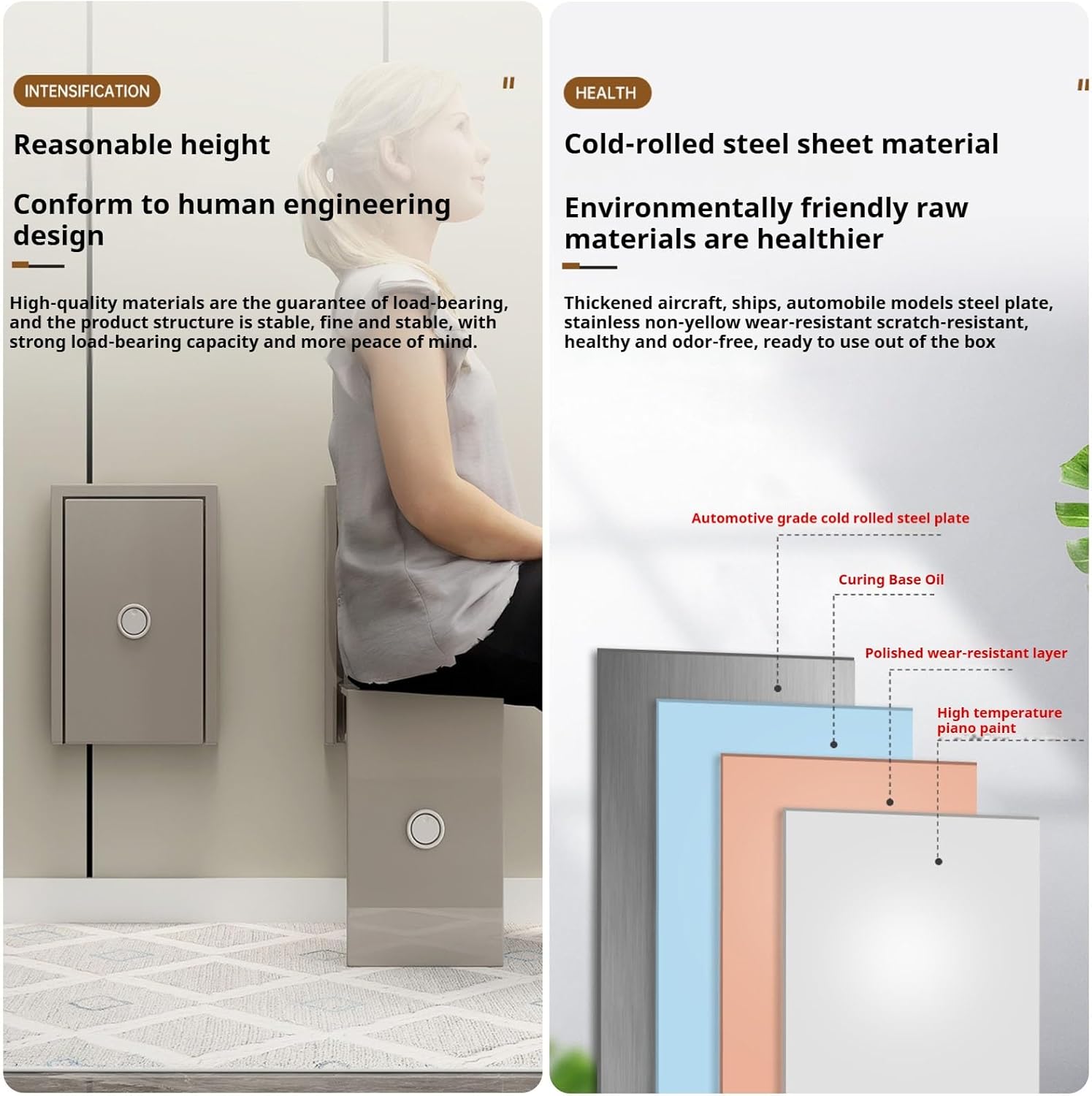 Wall Mounted Folding Stool ， Space-Saving Entryway Seat, Thin Foldable Design for Hallway, Kitchen, and Bathroom Use