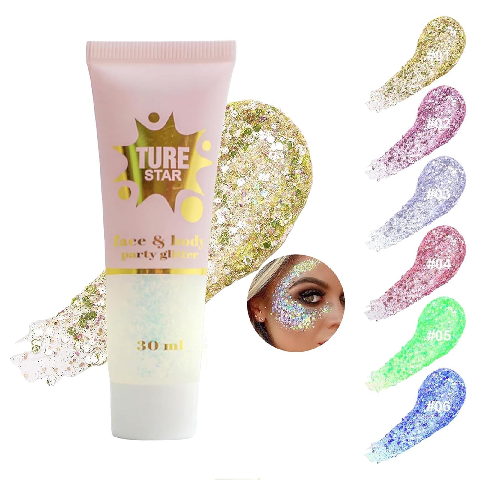 AONAT Purpurina Cara,Purpurina Líquida para Maquillaje Festival,Gel Purpurina Cara,Brillantes para la Cara,Brillos para el Pelo,Purpurina Maquillaje,para Masquerade Cumpleaños Maquillaje Festival