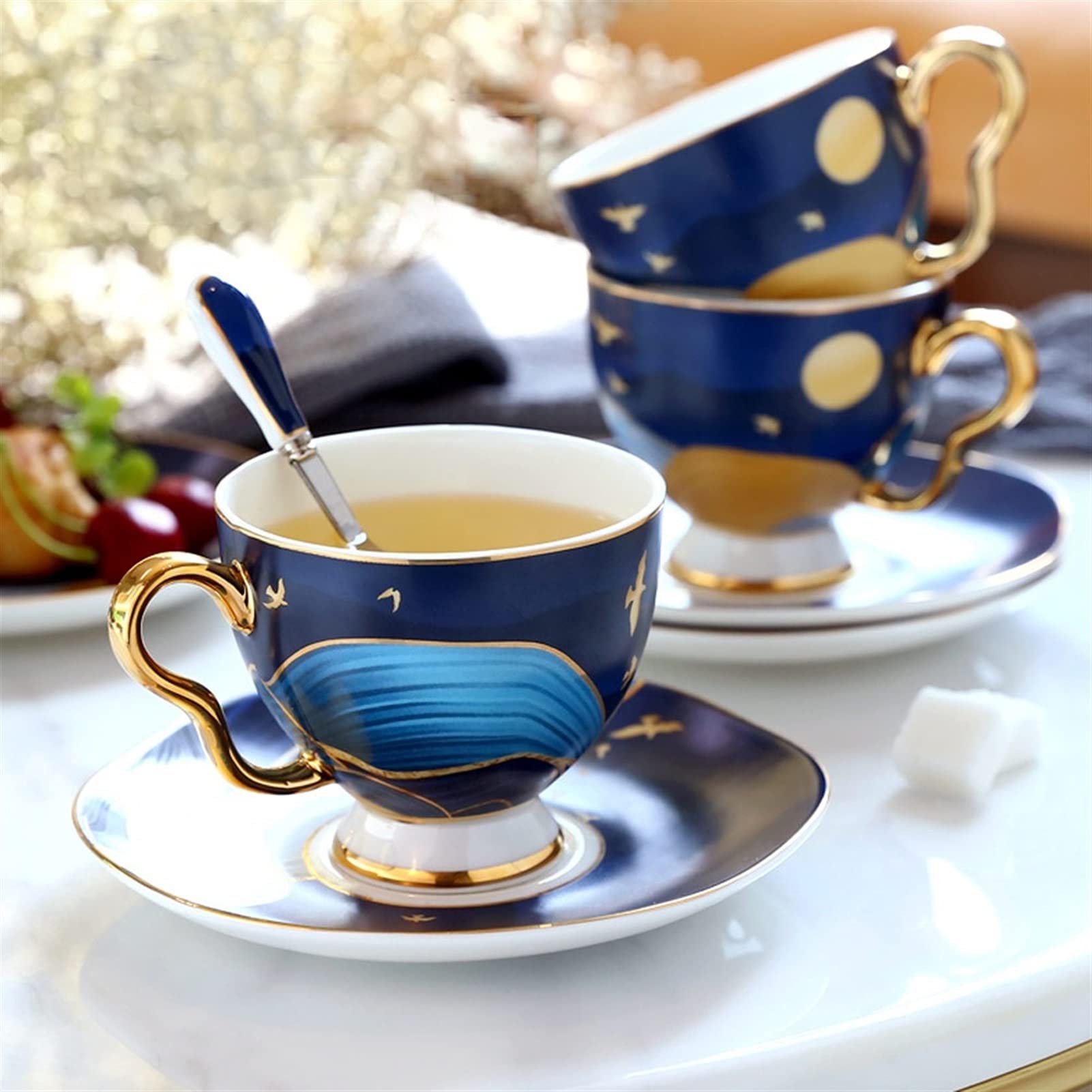 Ceramiczny zestaw kubków do kawy i spodków, 200 ml, gładkie kubki do latte, cappuccino, kubki na mleko z uchwytem, śniadanie, herbata, kubki na kakao, kubki deserowe na urodziny ojca