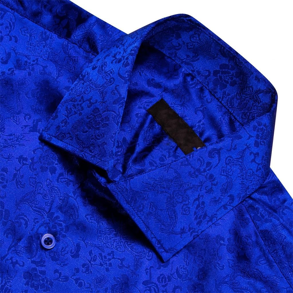 Men Silk Satin Long Sleeve Royal Flower Male Blouses Casual Lapel Tops Breathable Streetwear