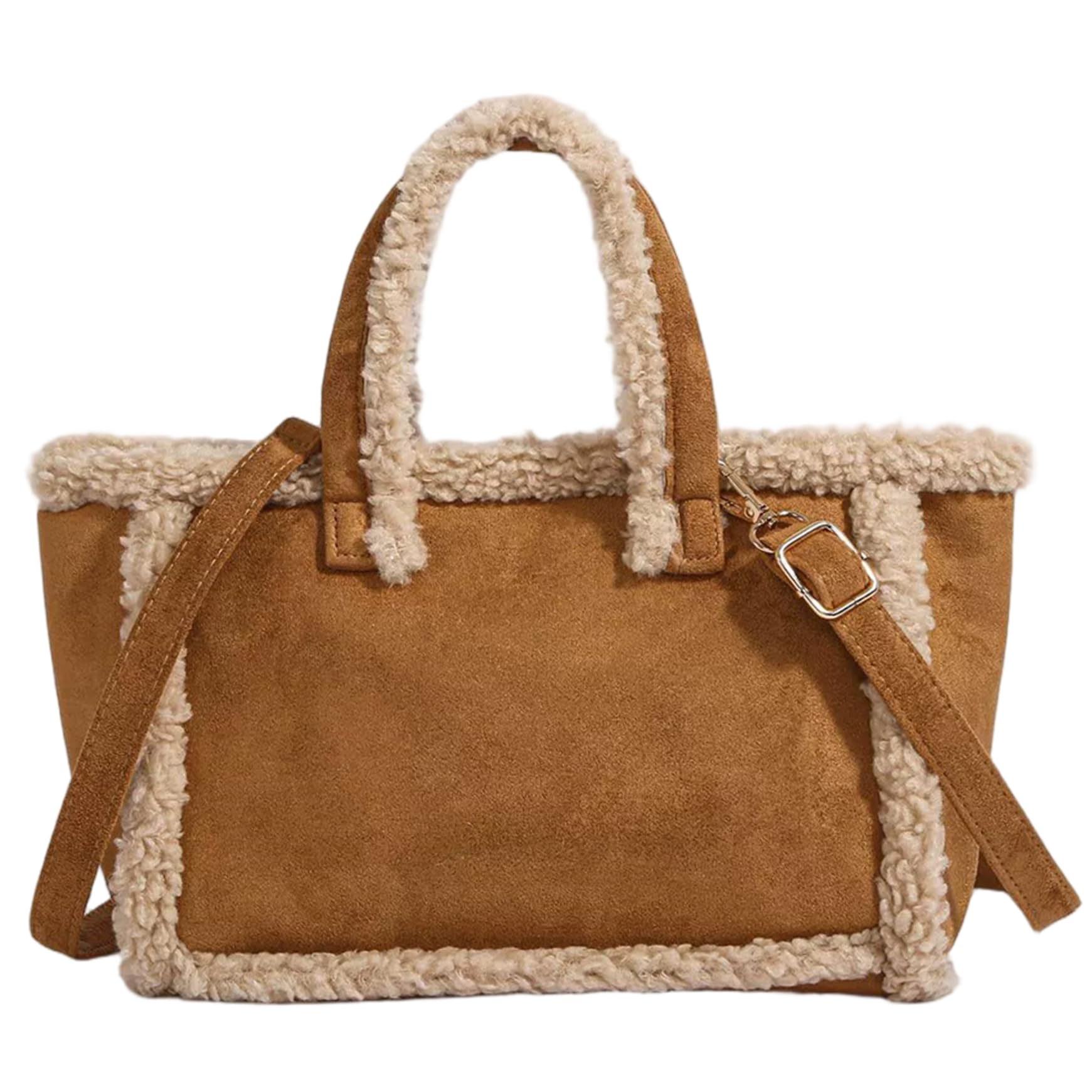 Tsawntd Unisex Brown Suede Bag With Fleece Large Capacity Vintage Suede Handbag With Strap Furry Bags For Women