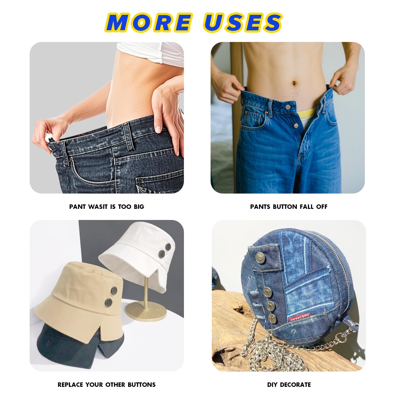 12 Boutons De Jean Réglables Sans Couture 17 Mm - Pour Serrer La Taille, Réparer Pantalon, DIY Facile