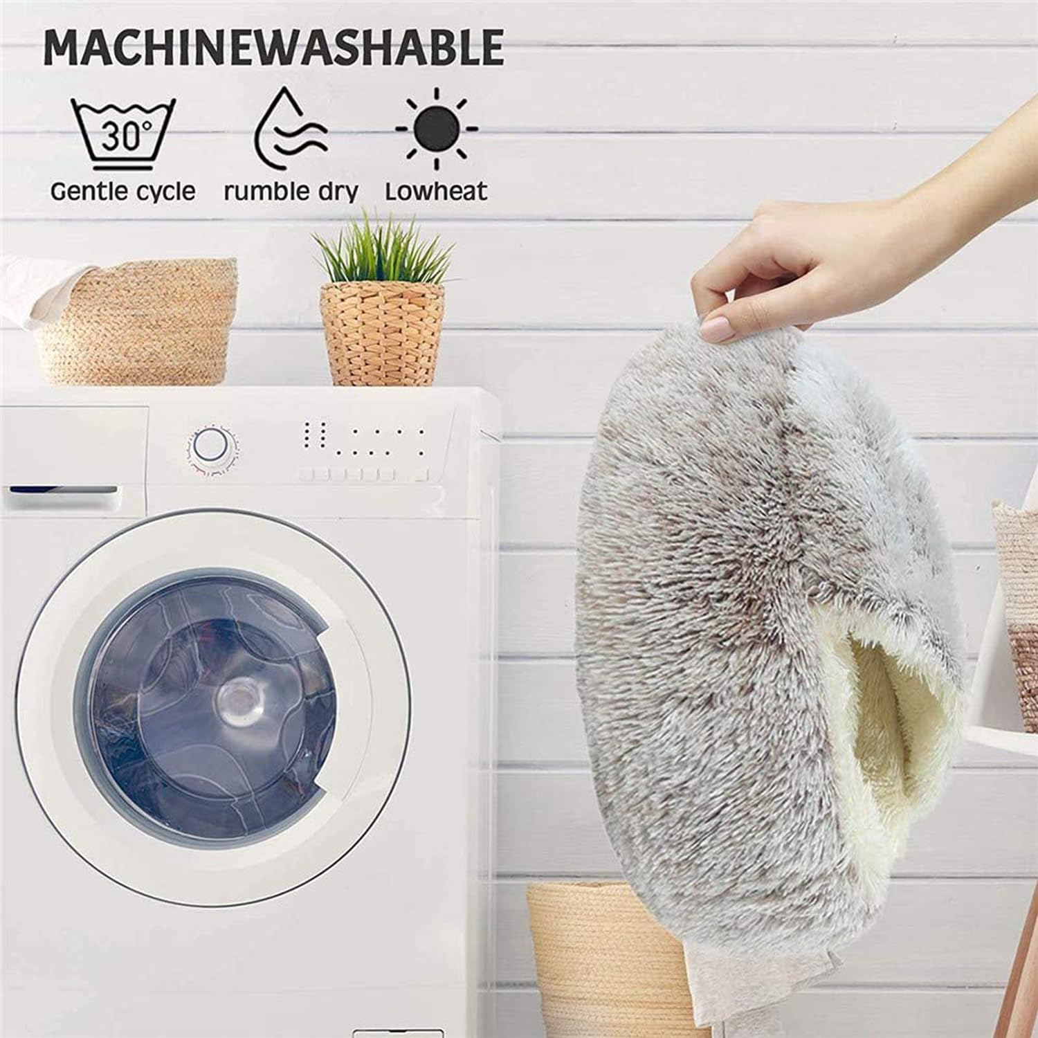 Cama para Gatos Redonda Suave de Felpa, con Capucha, para Interiores, para Invierno, cálido, Antideslizante, Lavable a máquina, para Gatos, Cachorros, Grises, 2 50 cm