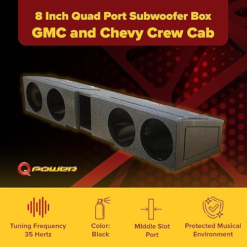 Miniatura 2 de QPower - Caja de altavoz de subwoofer para automóvil de 8 pulgadas con forro de cama y debajo del asiento delantero para 4 subwoofers, color negro