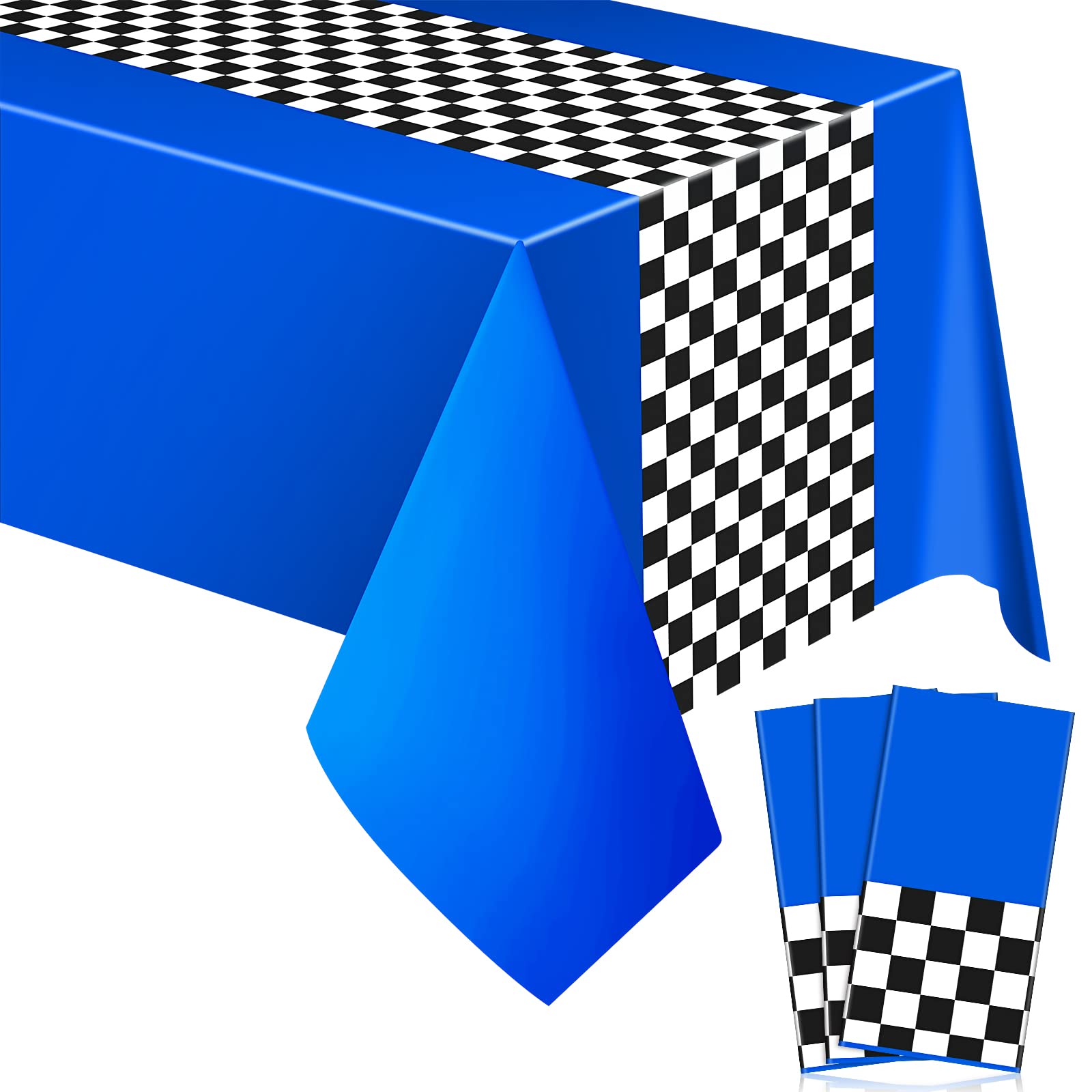 Irenare Car Birthday Party Supplies Racing Party Decorations Road Tablecloth Racetrack Table Runner Table Covers for Kids Boy Car Theme Birthday Favors, 54 x 108 Inch(Blue,3 Sheets)