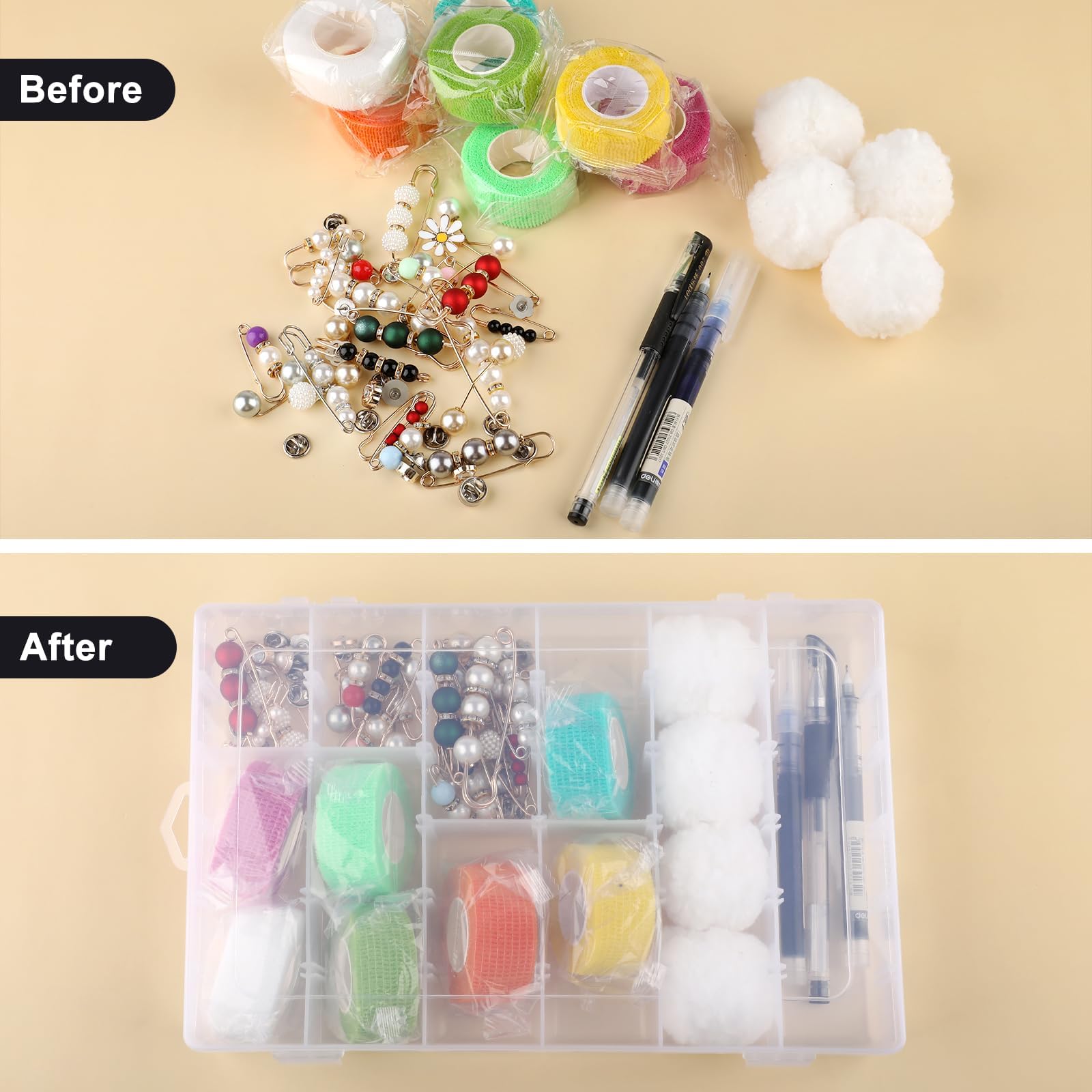 Confezione da 4 contenitori in plastica trasparente a 36 scomparti con divisori regolabili, organizer per piccole parti, organizer per perline, arte fai da te, scatole portaoggetti per