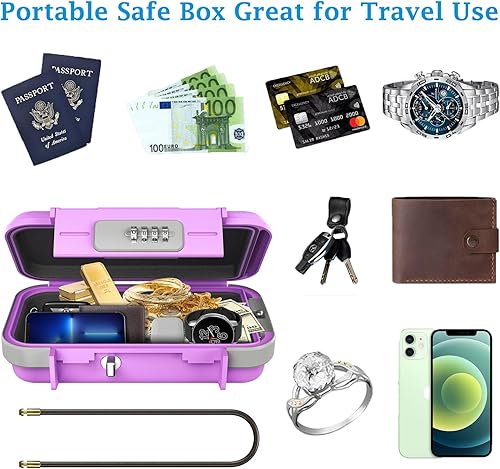 Miniatura 6 de AMIR Caja de seguridad portátil, caja de seguridad combinada con código, impermeable, antirrobo, mini caja de seguridad personal de viaje con cadena