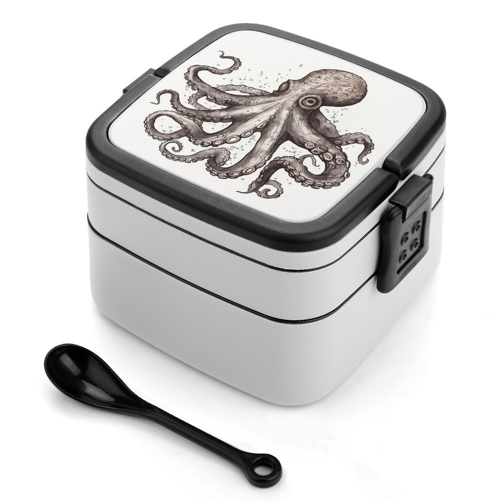 VstaDank Octopus Bento Box Portable Adult Lunch Box with 2 Layer&Spoon Reusable Insulated Lunchbox Large Food Containers Leak Proof Lunch Containers for Work Camping Meal Prep