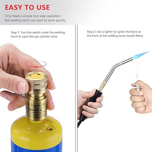 Miniatura 2 de Antorcha de propano de mano con manguera, antorcha de gas Mapp, soplete de soldadura, longitud de manguera 1.5M60" Temperatura máxima de operación