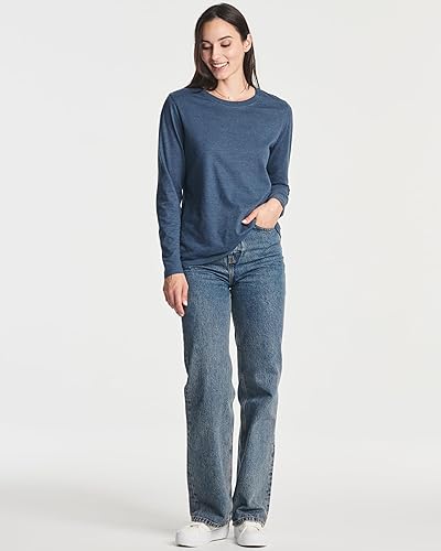 Miniatura 5 de Real Essentials Paquete de 4 camiseta de algodón de manga larga con cuello redondo para mujer (disponible en tallas grandes)