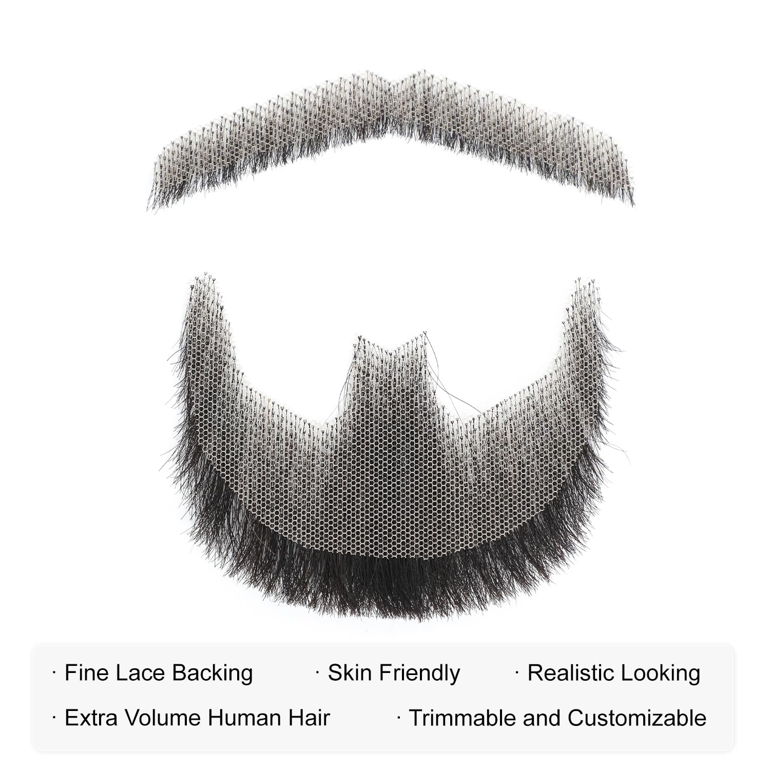 Parceria Fake Goatee, Handmade with Human Hair Fake Moustache and Beard, Comfortable and Skin Friendly Realistic Lace Beard, Goatee Costume Facial Hair for Men Theatrical, Party, Movie(SY Black Beard)
