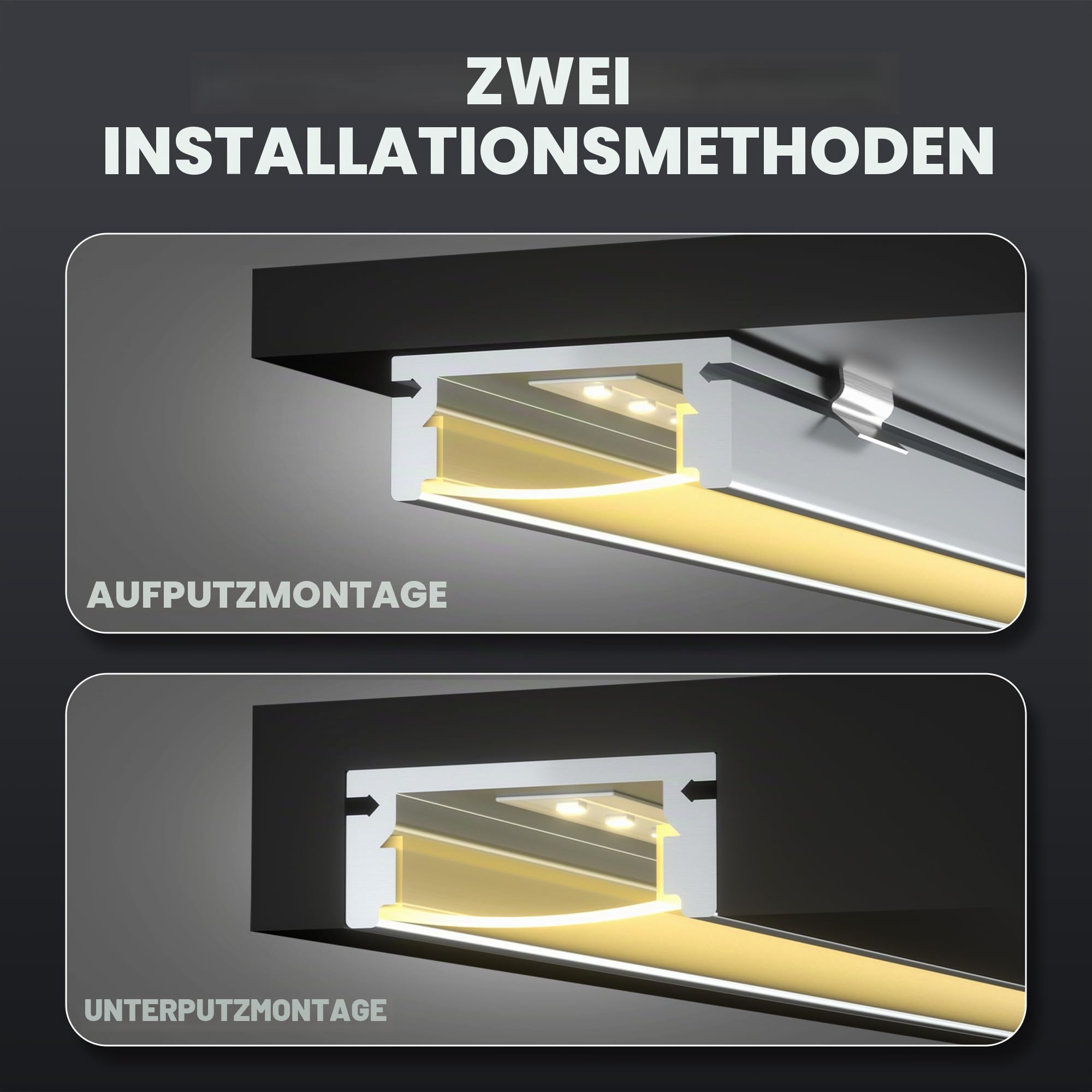 Shine Plus LED Profil U-Form 2m × 10 Stück, Schiene aus eloxiertem Aluminium, kanal für Streifen bis 12mm, diffusor für gleichmäßige Lichtverteilung (10×2 Meter)