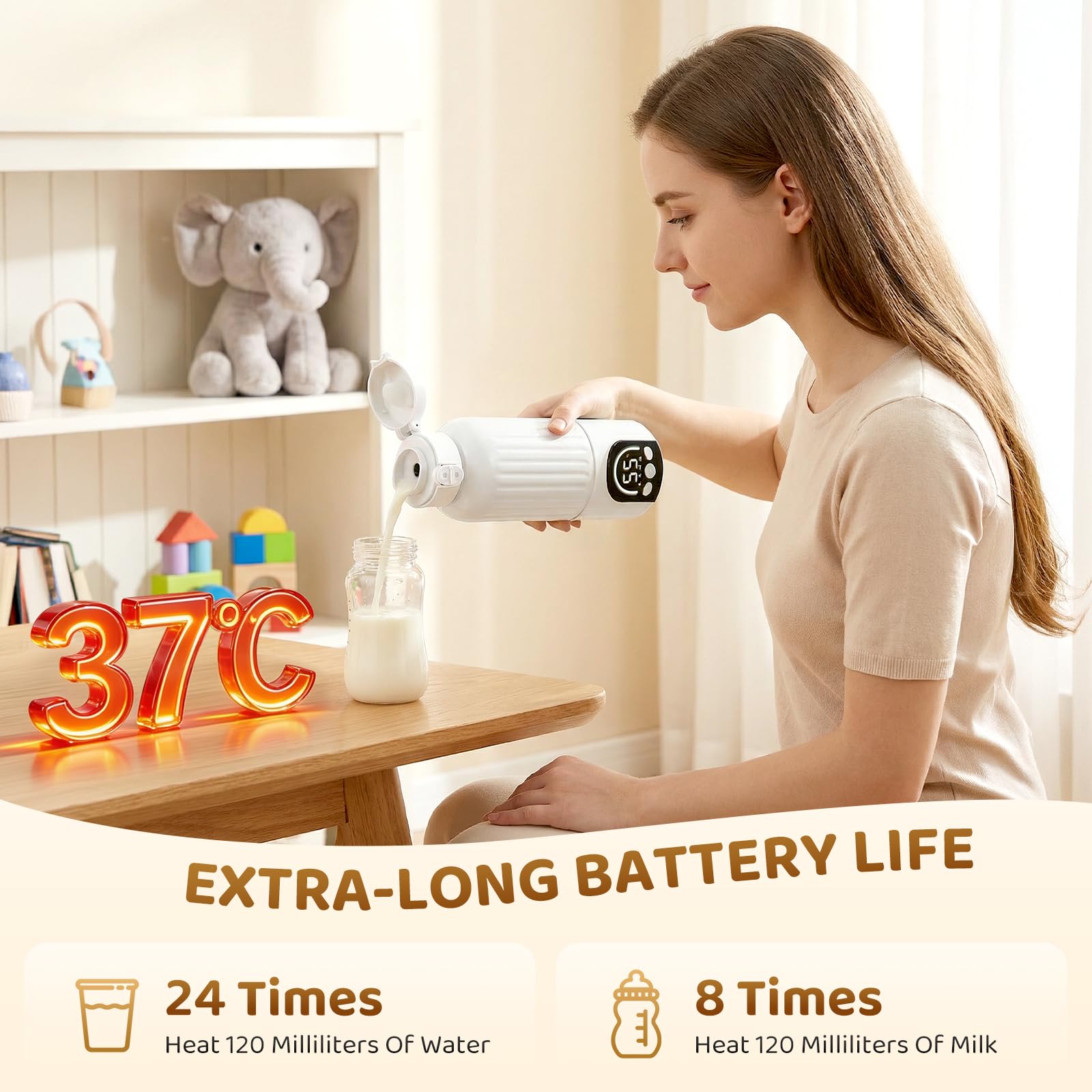 Calentador de biberón portátil con esterilizador, inalámbrico, 140 W, calentamiento rápido, 5 min, 12000 mAh, duración prolongada, BPA Free Inox para leche materna y agua, ideal para viajes nocturnos