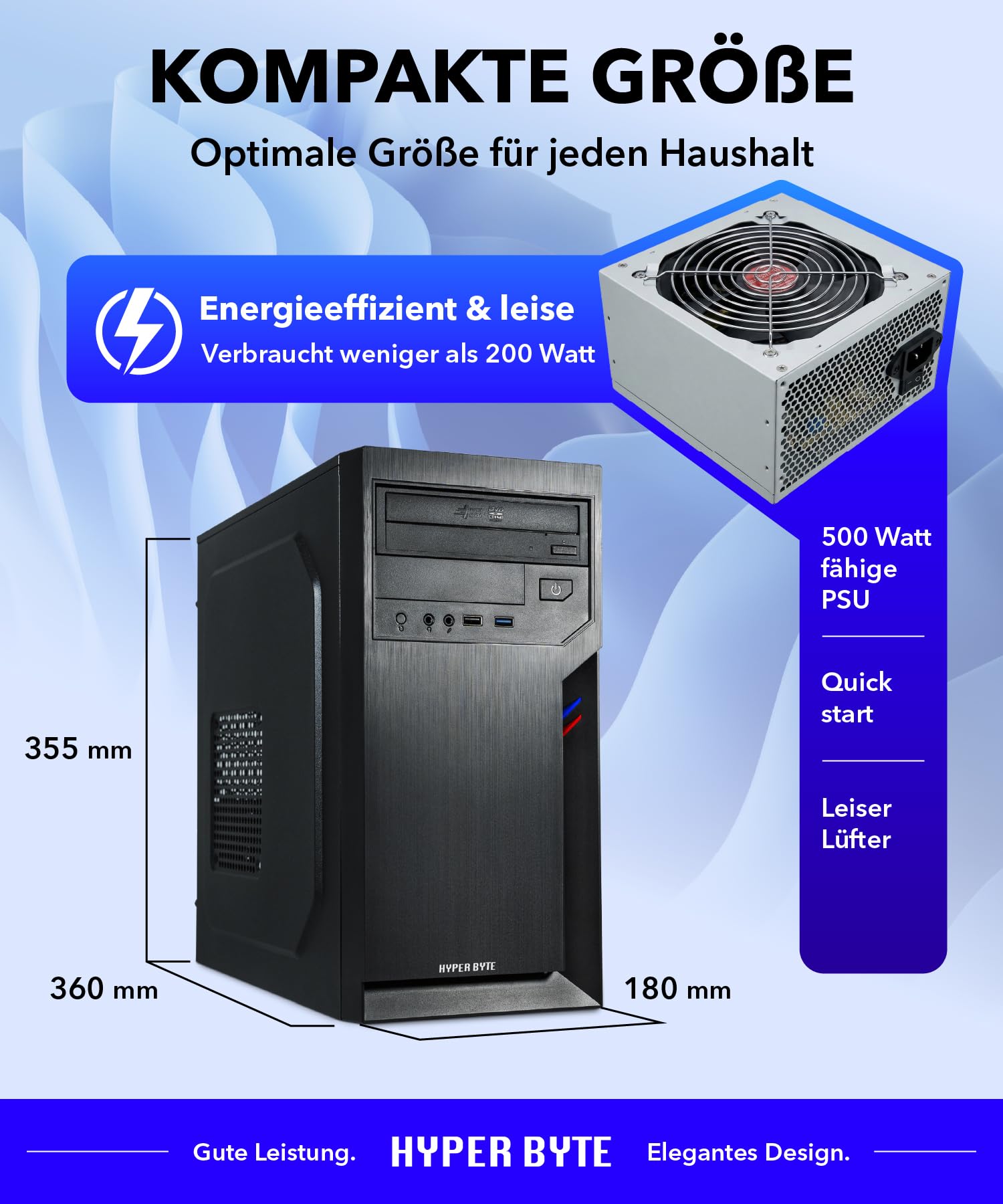 HYPER BYTE® Office PC – Computer mit AMD Athlon Pro mit 3,4 GHz | 16 GB RAM DDR4 | 512 GB SSD Festplatte | Win 11 Pro | WLAN | DVD+RW | USB 3.0 | High End Office Tower-Pc