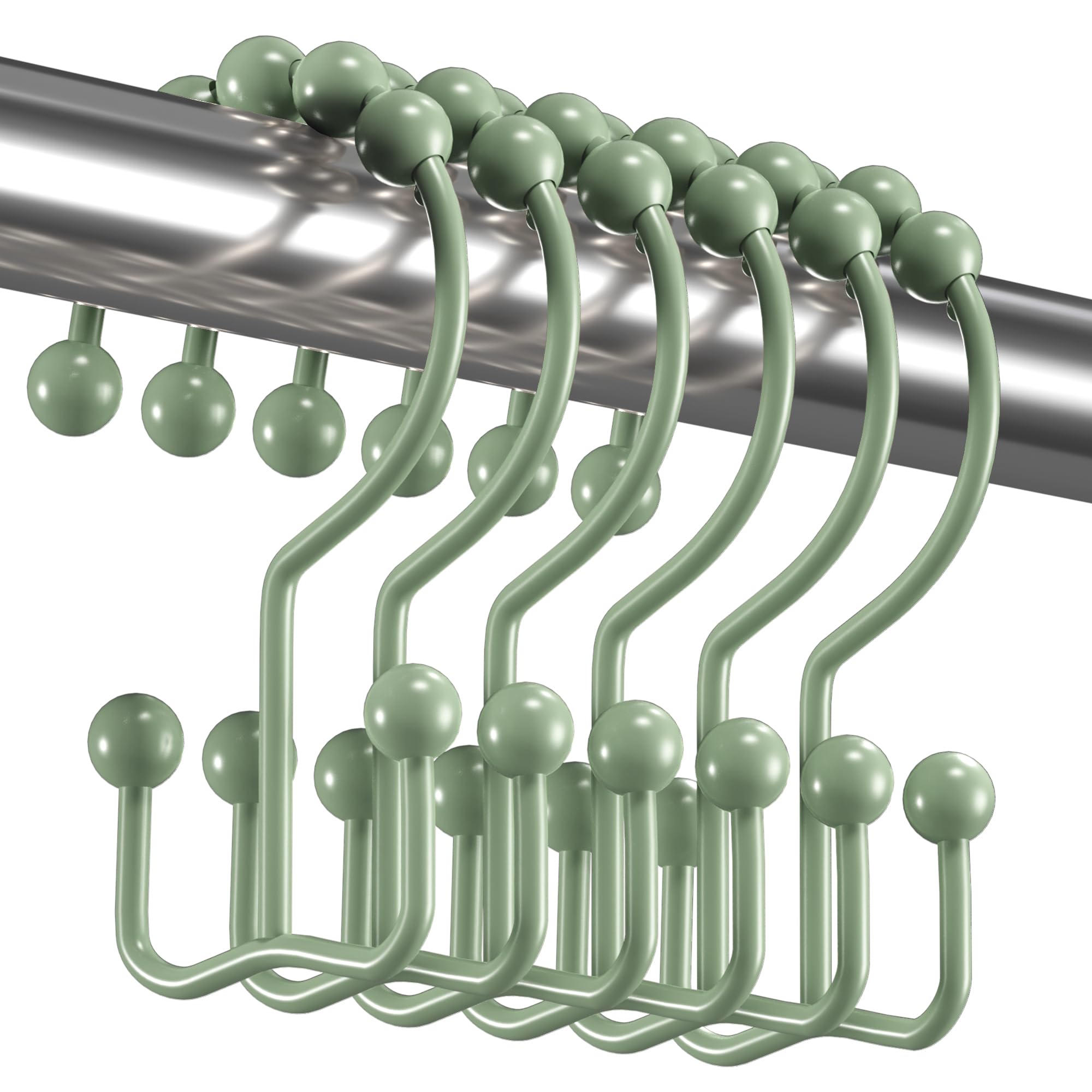 TitankerShower Curtain Hooks Rings, Rust-Resistant Metal Double Glide Shower Hooks for Bathroom Shower Rods Curtains, Set of 12 Hooks - Sage Green