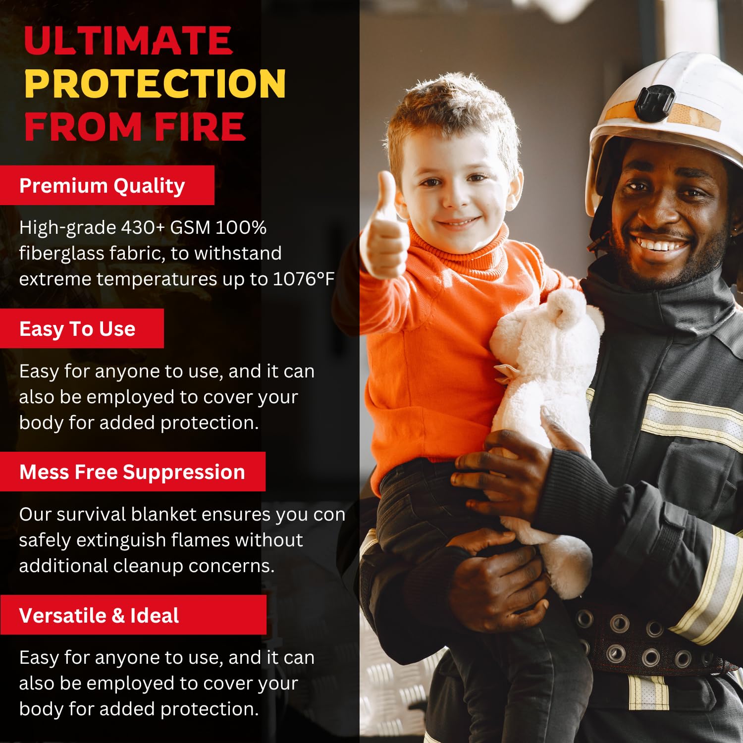 Houschefs Emergency Fire Blanket for Home and Kitchen - 2 Pack - Fire Suppression Blanket for Home Safety, 40” x 40” Fireproof Blanket for Grill, Camping, Fireplace, and Office Safety (Pack-02)