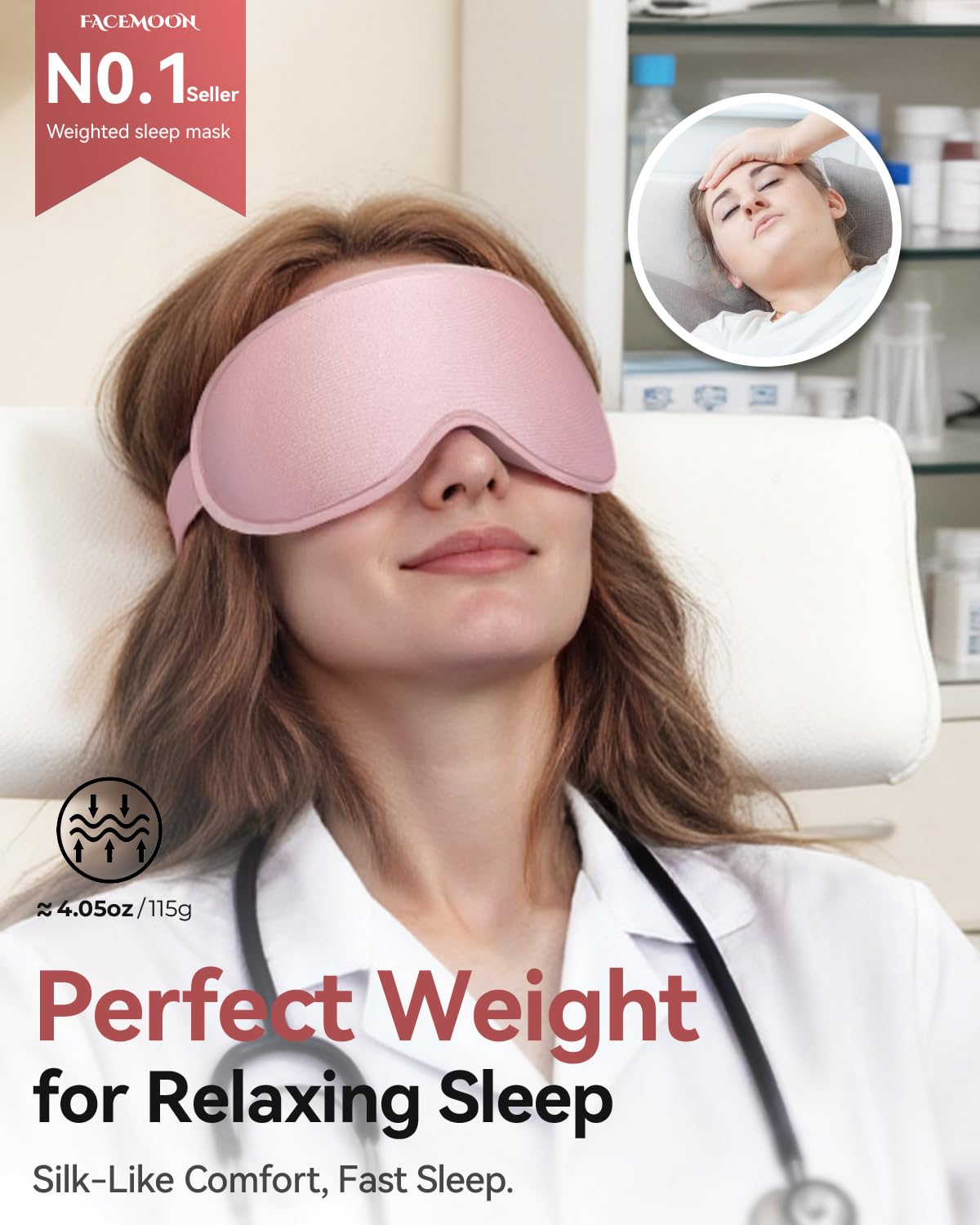 FACEMOON 3D Blackout Weighted Sleep Mask, Airplane Travel & Nurse Essential — Amazon image 2
