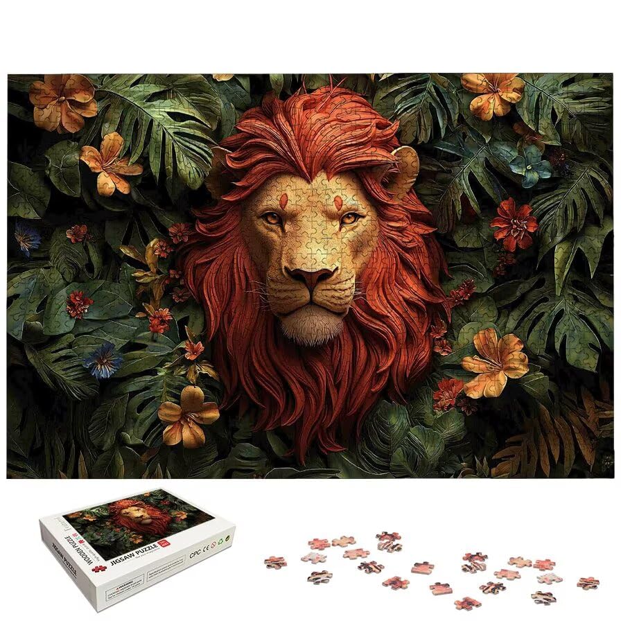 Puzzle 3000 sztuk lew dla dorosłych, drewniana roślina logiczna z pudełkiem na prezent dla dorosłych, wymagająca łamigłówka dla całej rodziny, puzzle na prezent kobiety/mężczyźni, dekoracja domu