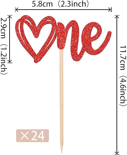 Miniatura 2 de 24 piezas de decoración para cupcakes para el día de San Valentín, primer cumpleaños, diseño de corazón dulce, San Valentín, uno para cupcakes
