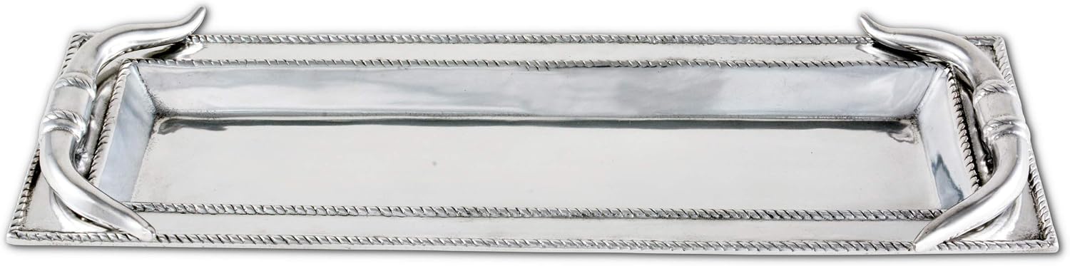 Arthur Court Designs Aluminum Longhorn Oblong Tray 19 inch x 6 inch