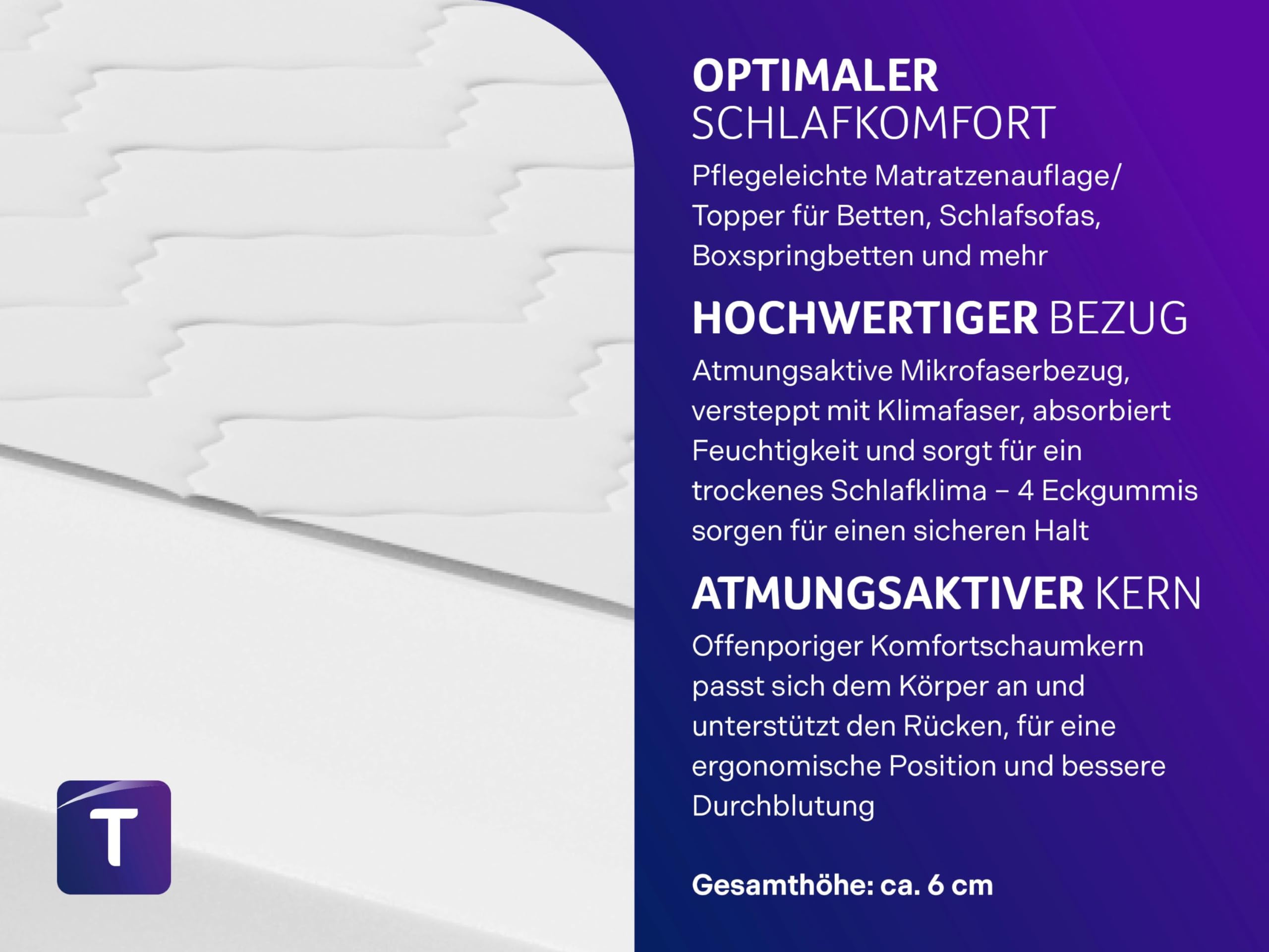 Traumnacht orthopädischer Matratzentopper, mit einem bequemem Komfortschaumkern, Öko-Tex zertifiziert, 180 x 200 cm, produziert nach deutschem Qualitätsstandard - 3
