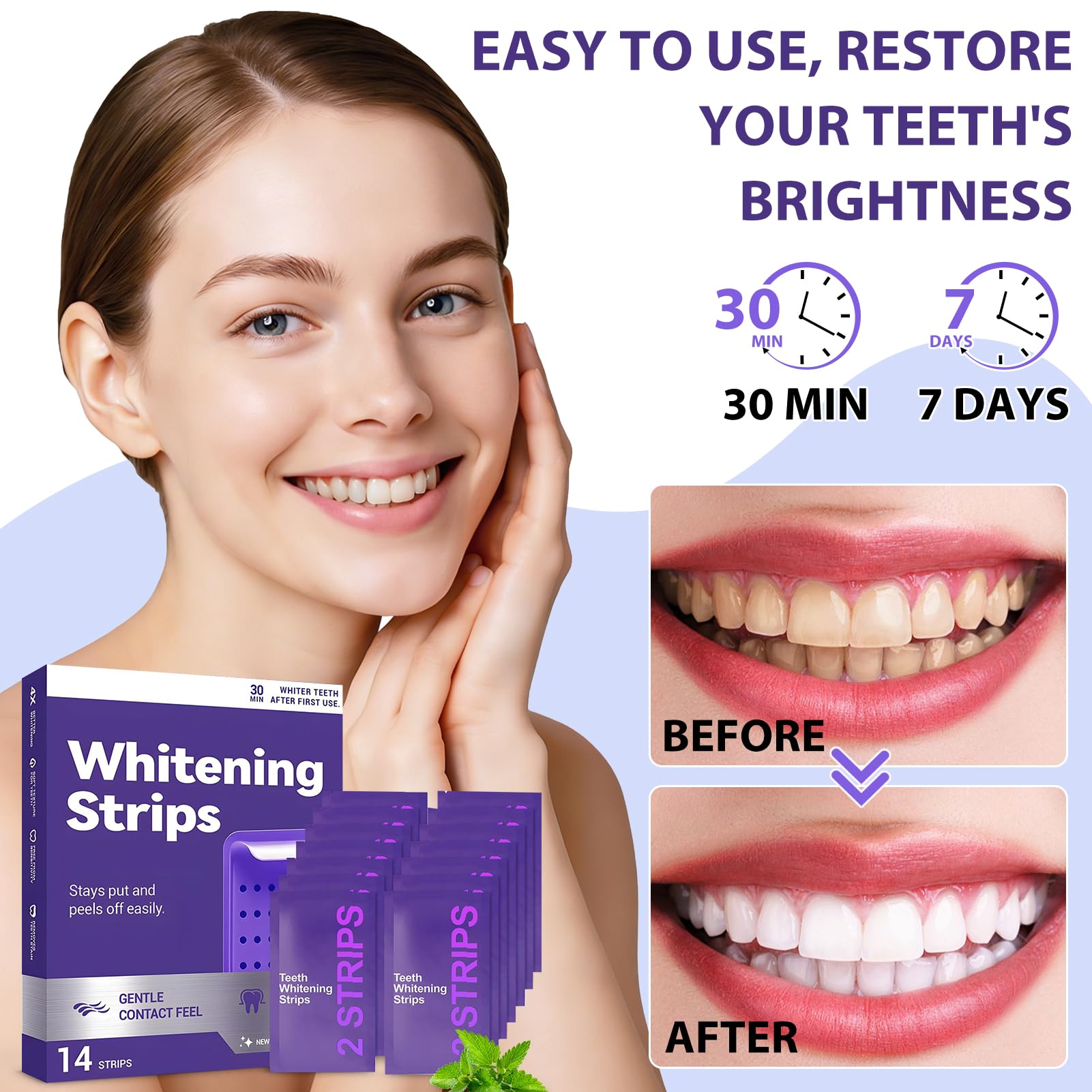 Strisce Sbiancanti Denti Viola – Sbiancamento Denti Rapido a Casa – Sbiancante Denti per Denti Sensibili – Rimuove Macchie Caffè Fumo Vino – 14 Strisce Teeth Whitening Strips - 4