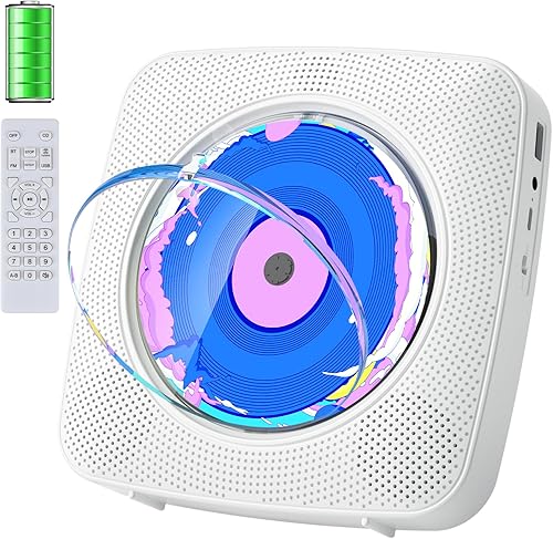 Miniatura 12 de Reproductor de CD portátil con Bluetooth recargable: reproductores de CD para el hogar con 1800mAh Kegaudio de escritorio, reproductor de CD de