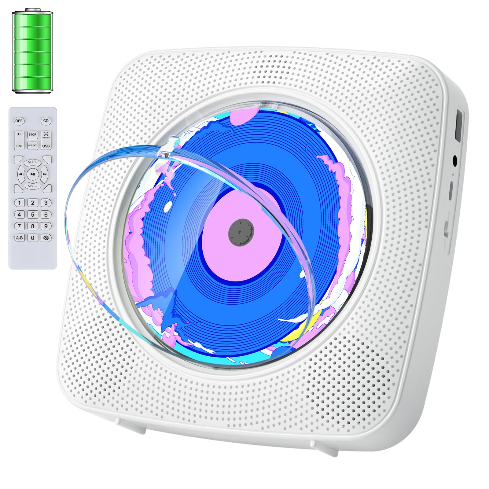 CD Player Portable Bluetooth Rechargeable CD Players for Home with 1800mAh Kegaudio Desktop Wall CD Player with Speakers
