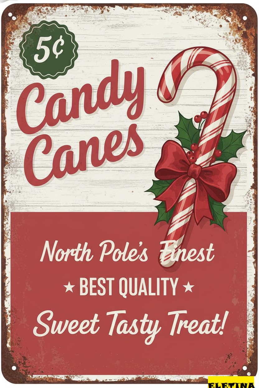 Candy Canes Tin Sign, 8x12 Inch Wall Art