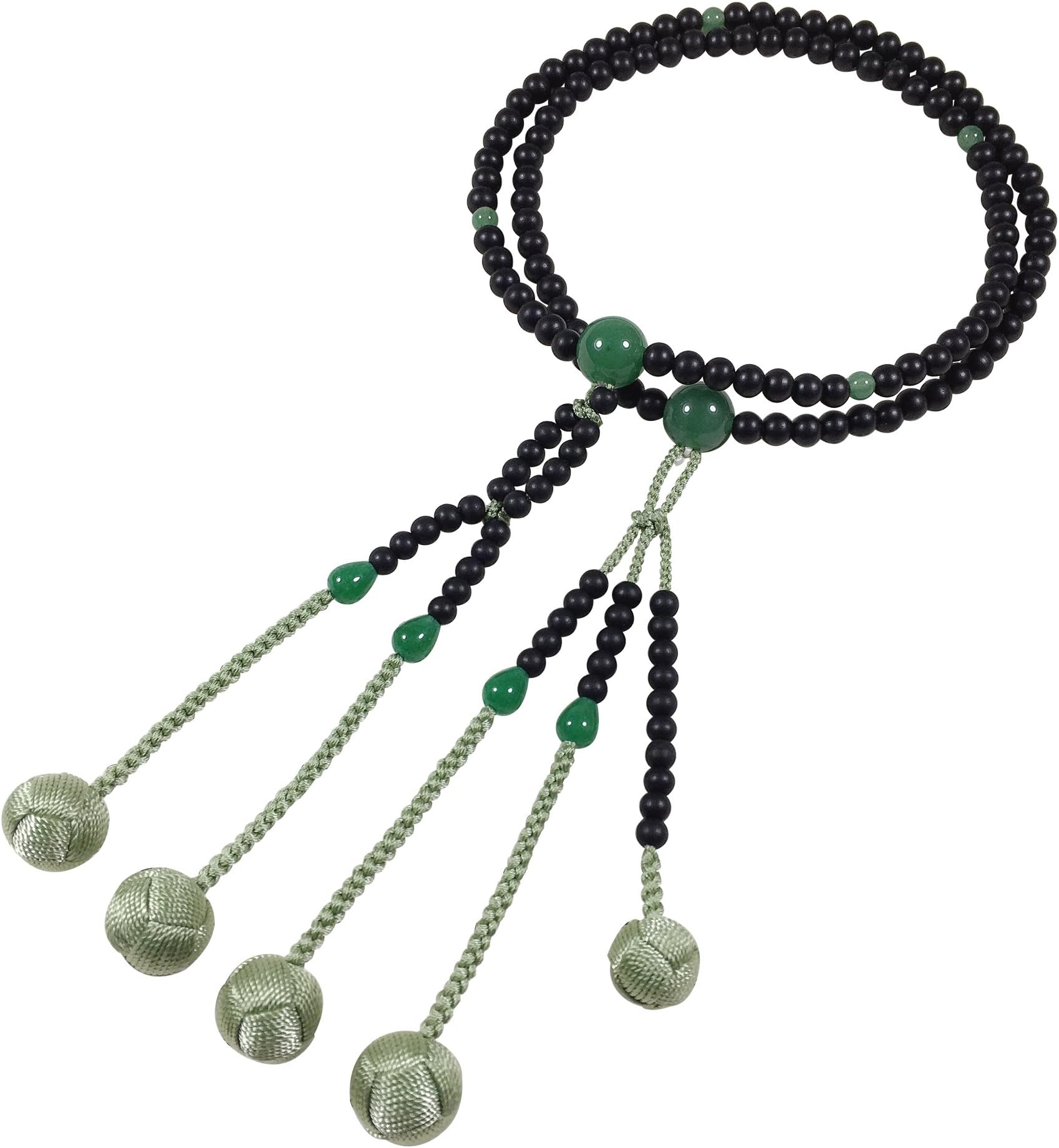 Umetake Buddhist Nichiren Prayer Beads juzu Ebony Green Jade and Light Green Woven Balls ojuzu Bag Free of Charge