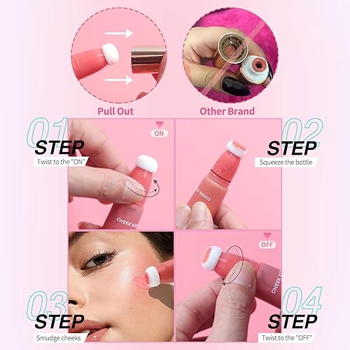 Miniatura 4 de Varita de rubor líquido, varita de belleza mate con aplicador de cojín, ligero rubor de melocotón natural, fópula cremosa suave (19# rubor de rosas)