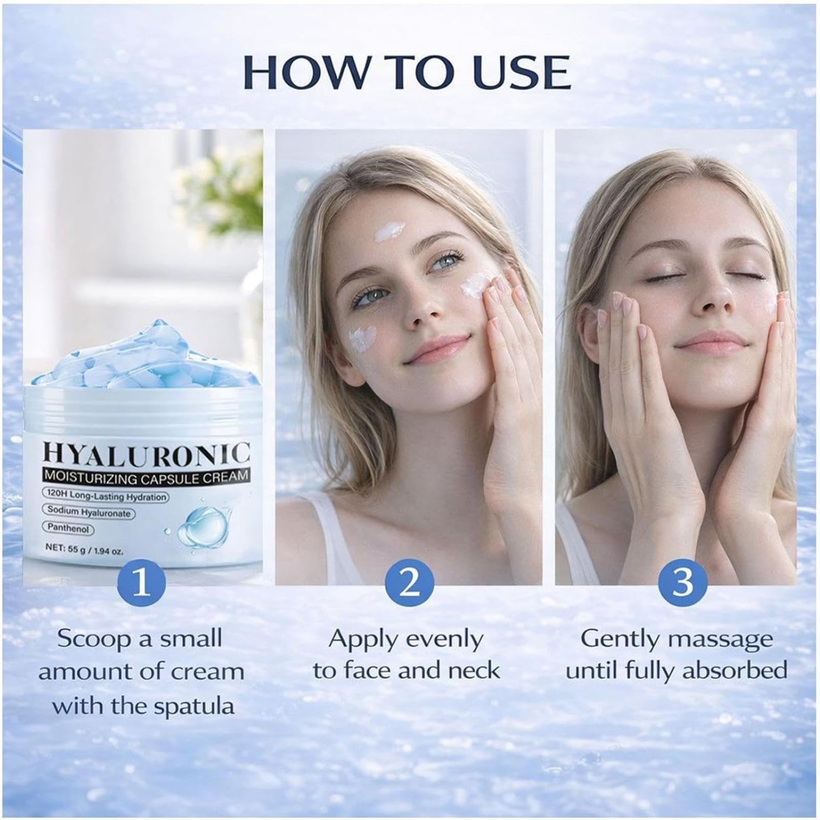 Hyaluronic Acid Capsule Cream,Feuchtigkeitsspendende Gesichtscreme,Beruhigender Haut Regenerationsbalsam,Feuchtigkeitsspendende After-Sun-Lotion,Schnell einziehender,pflegender Gesichtsbalsam (3pcs)