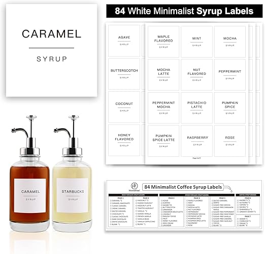 84 Coffee Syrup Labels for Coffee Bar Accessories