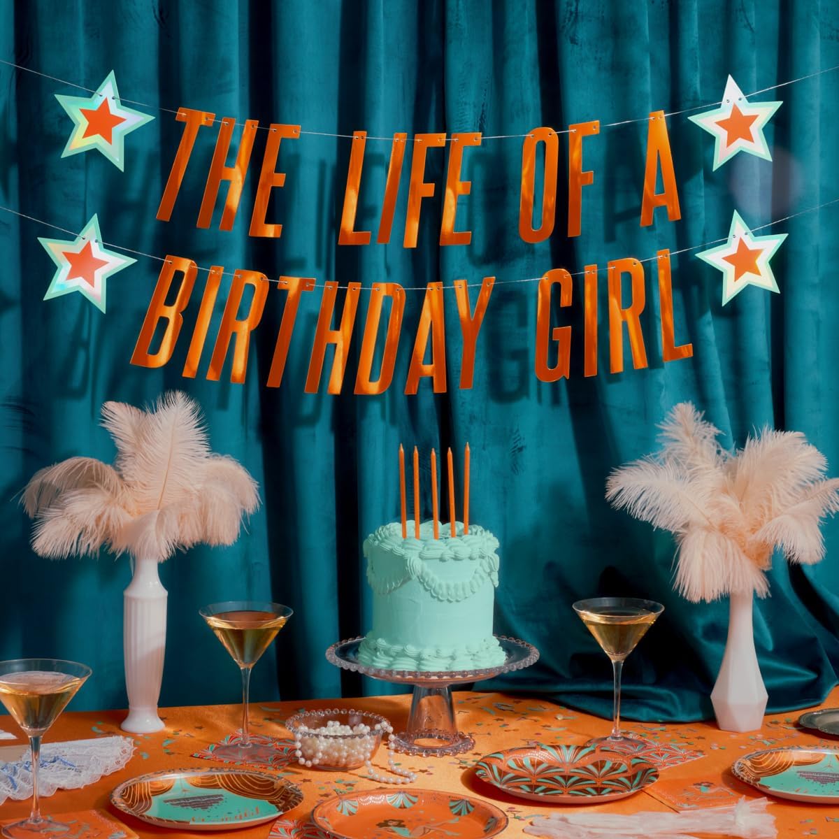 xo, Fetti Life Of A Birthday Girl Banner | Birthday Party Decorations, Orange and Teal, Showgirl, Vegas, Casino