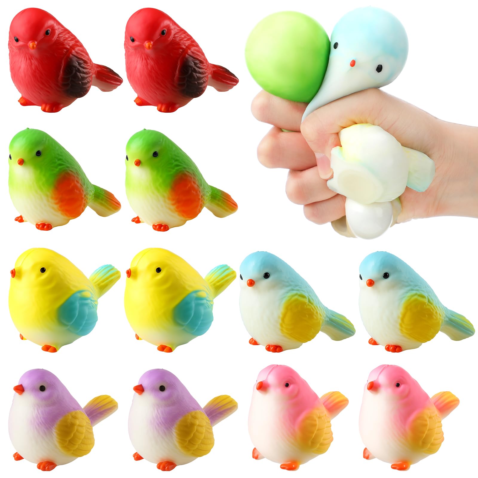 Meooeck 12 Pcs Birds Stress Relief Cute and Fun Animal Toys for Birthday Party Christmas Stocking Stuffer Supplies Favors and Decorations Ideal for Autism — image 1