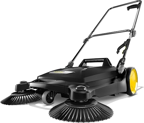 Kärcher Walk Behind Outdoor Push Sweeper S 4 Twin Go!Más para talleres, aceras, entradas o garajes con agarrador de desechos de 5.25 galones, ancho