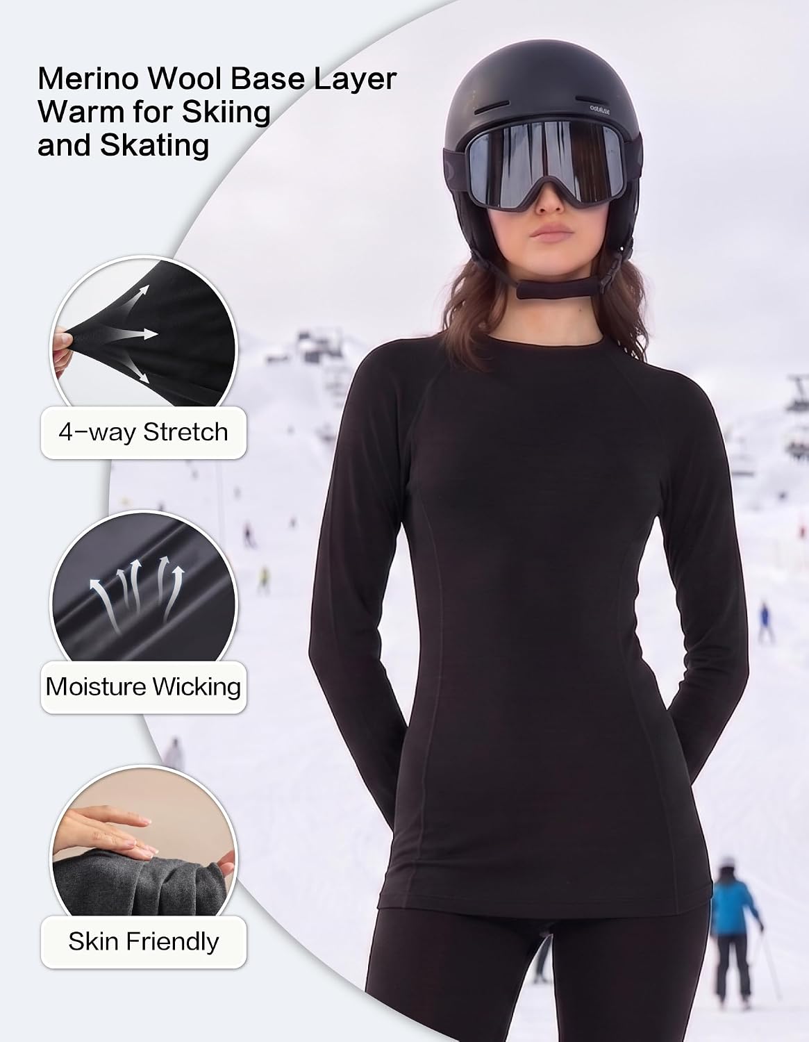100% Merino Wool Shirt for Women 250gsm Long Sleeve Base Layer Top