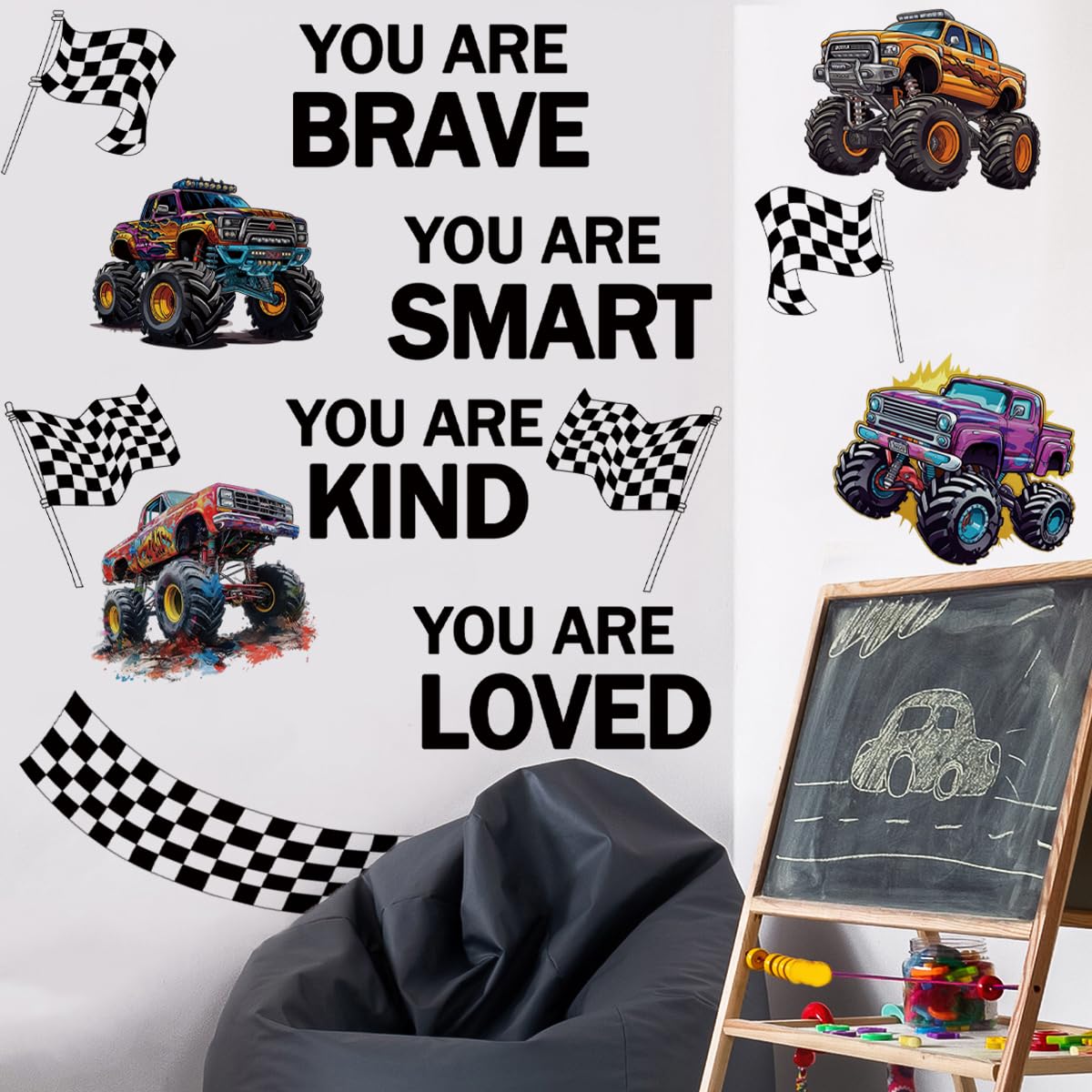 Runtoo Monster Truck Wall Decals for Boys Racing Car Inspirational Quotes Wall Stickers Baby Nursery Kids Bedroom Wall Decor - Image 2