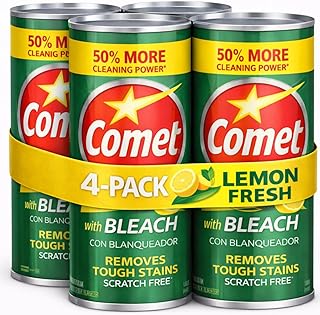 Comet Lemon Fresh Scent Cleaner with Bleach Powder, 21 oz Cans (Pack of 4) – All-Purpose Scrub for Kitchen & Bathroom, Tough Stain & Soap Scum Remover, Deodorizing Cleanser