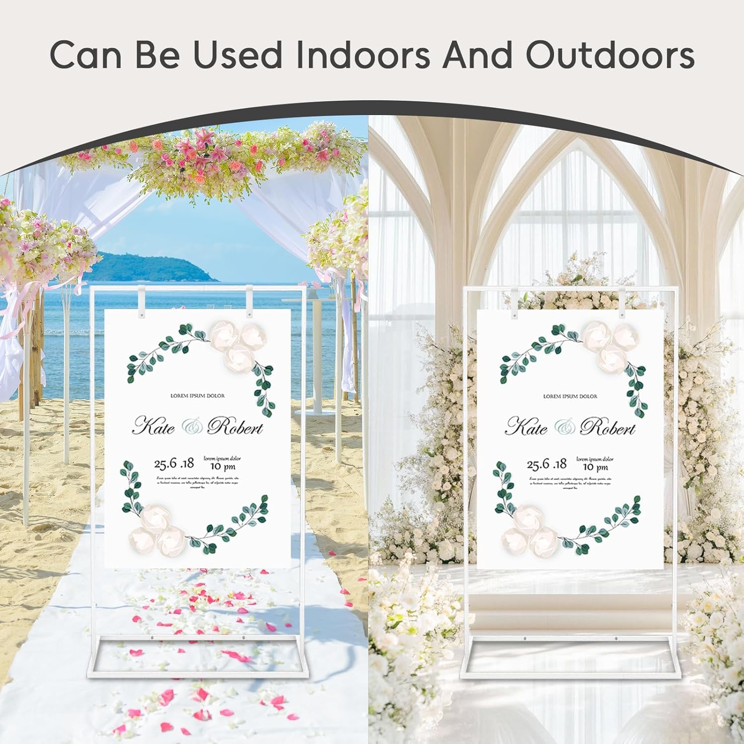 Support de plaque de mariage sur roulettes, 170 x 72 x 50 cm, réglable, avec 2 sangles en cuir, support doré pour panneaux de mariage, affiches, plan de table, réception et décoration