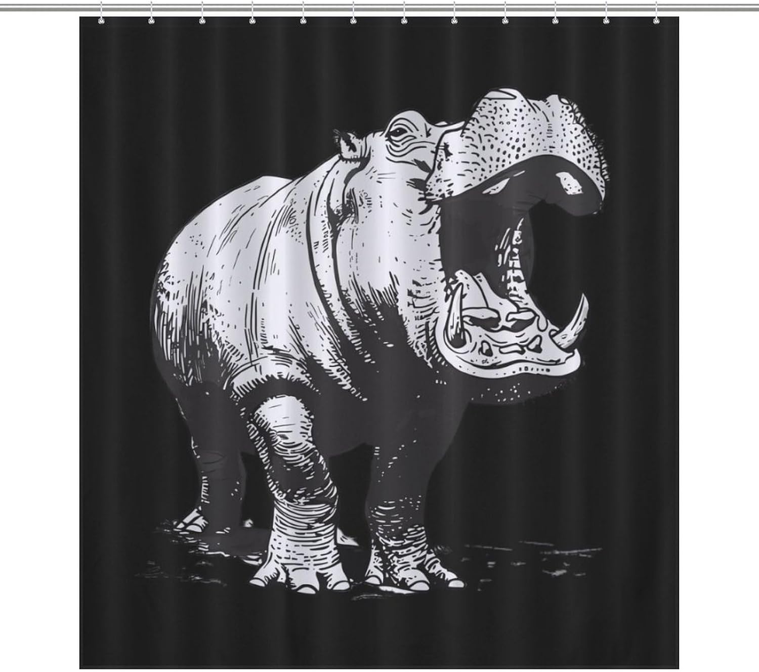 Hippo Print Funny Shower Curtains Washable Bath Curtain Liner with Hooks for Bathroom Bath Tubs 36x72Inch（92x183cm）