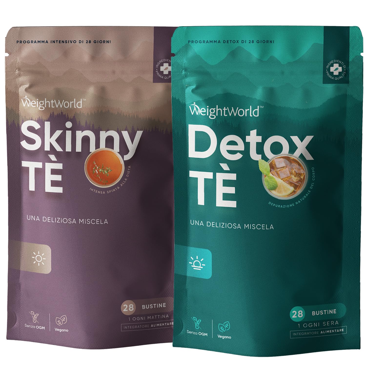Detox Tea e Skinny Tea, 56 Bustine per Mattina e Sera, Programma Vegano da 28 Giorni, con Te Verde, Oolong, Tè Bianco, Moringa, Tarassaco, Zenzero, Grano Saraceno, Citronella, Menta, Ortica, Mirtillo