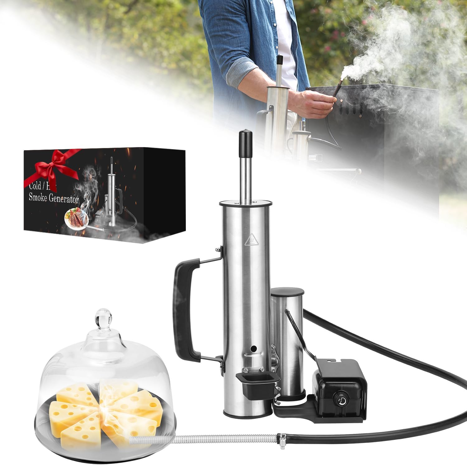 2026 Upgrade Electric Smoker Generator, Cold Smoker 60-70°F for Cheese/Salmon, Adjustable Smoke Volume Air Pump, Smoke Tube for Pellet Smoker, Fits Gas/Pellet Grill, Smoking Accessory Gift for Men