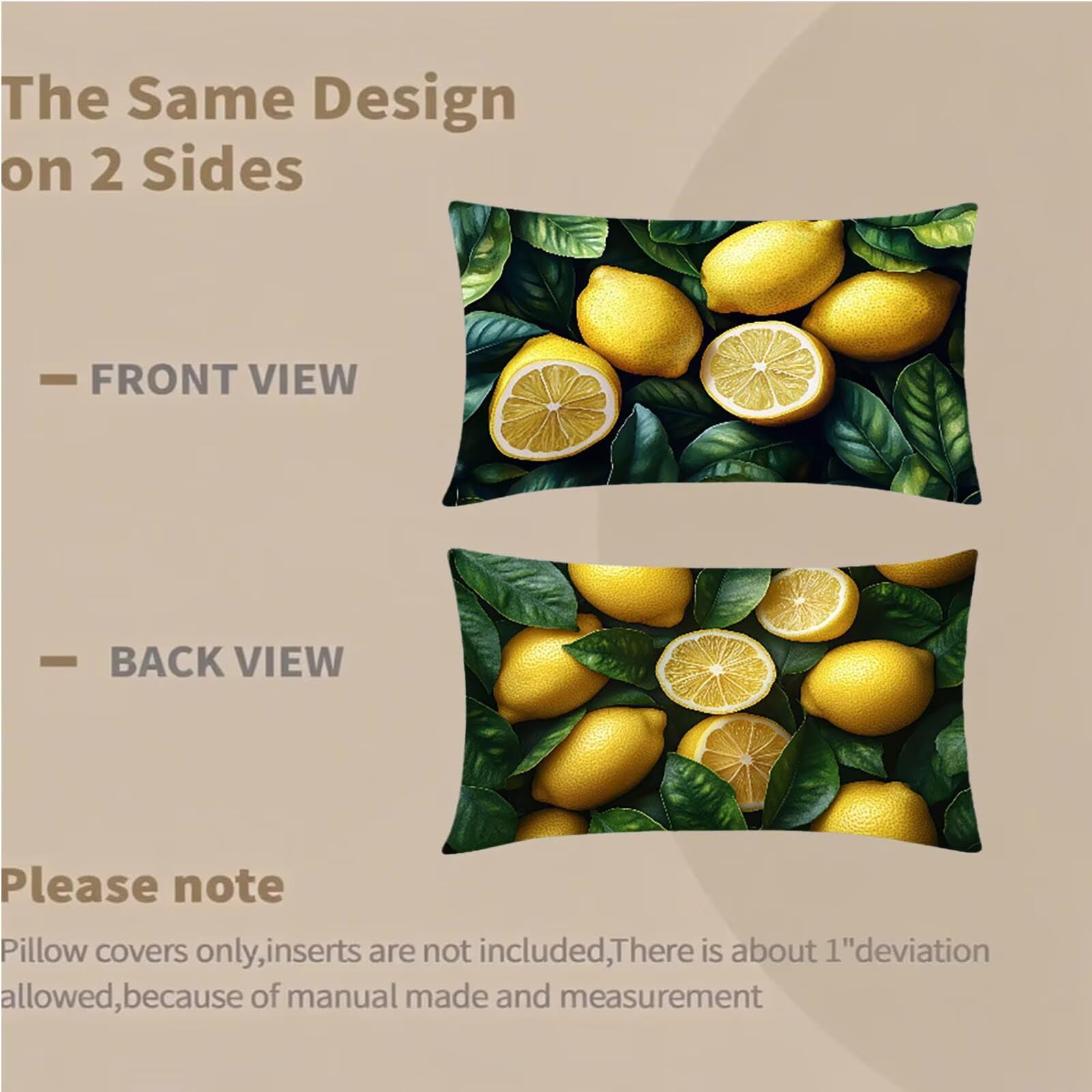 Federe Cuscino 60x80 Set di 2, Giallo Federe Cuscini Divano Velluto Morbido, Rettangolari Copricuscini 60x80cm Con Cerniera Invisibile, Copricuscino per Camera Casa Decorazioni, Frutta 4-4280