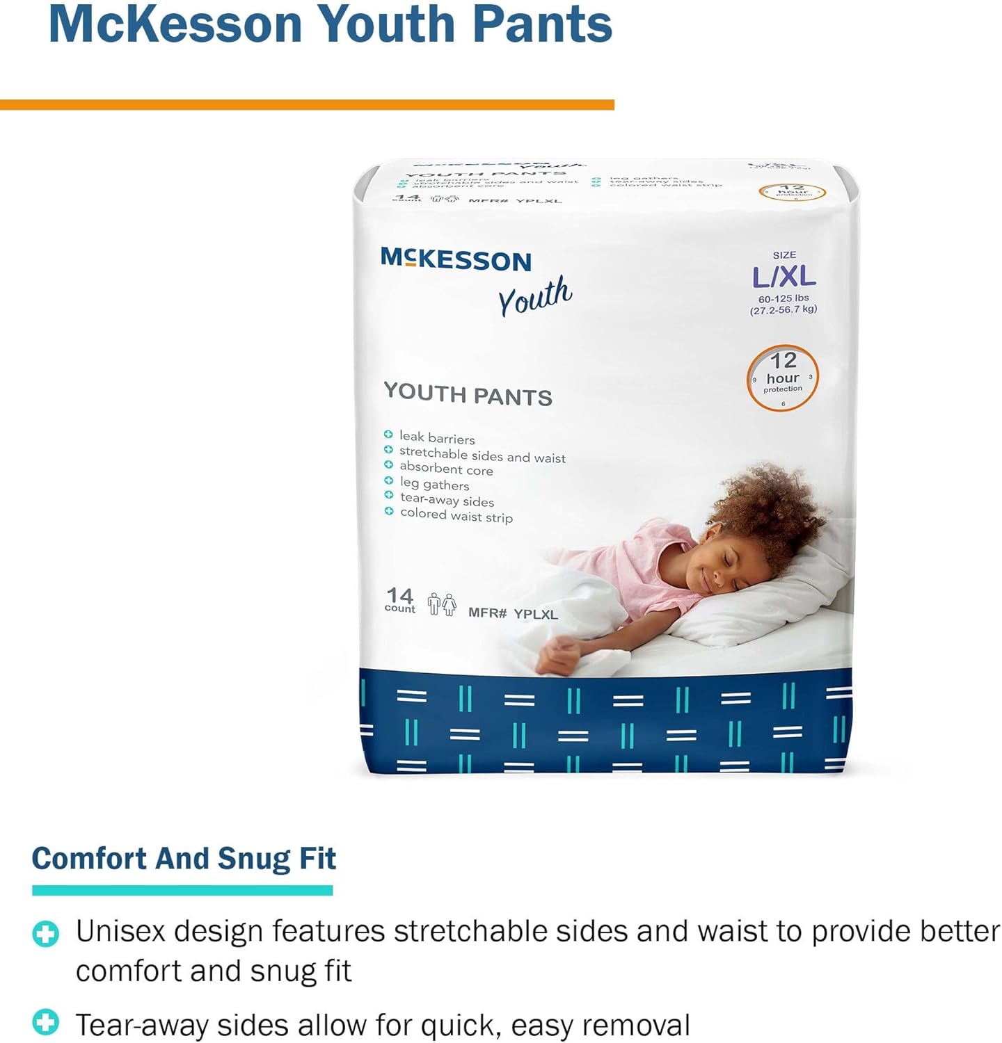 McKesson Youth Training Pants, [56 Count], Overnight Disposable Pull Up Diapers, L/XL, 60-125 lbs, Absorbent 12 Hour Leak Protection with Leg Gathers and Tear-Away Sides, for Boys or Girls, Pediatric - Image 3