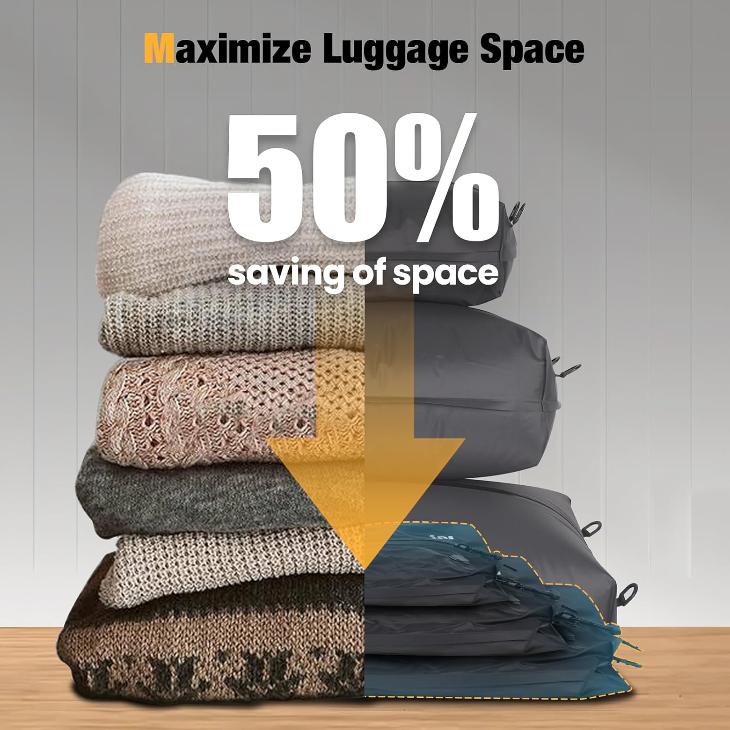 3 Pack Vacuum Bags for Travel with Pump, 3-Size Set Reusable Vacuum Compression Bags for Luggage, Space Saver IP67 Waterproof Vacuum Packing Cubes for Suitcase&Backpack, Black