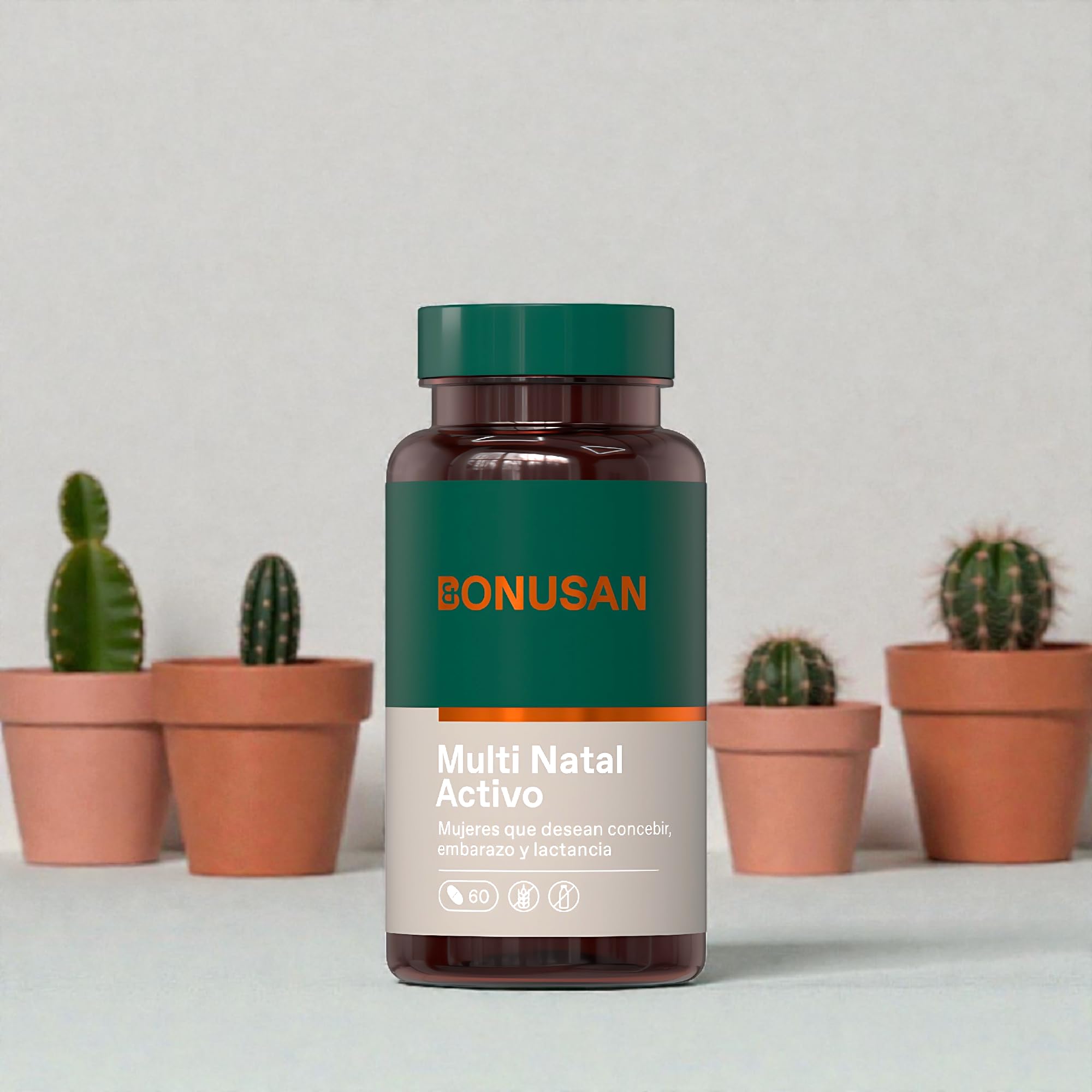 Bonusan Multi Natal Activo 60 Cápsulas - Multivitamínico para Embarazo y Lactancia con Ácido Fólico Activo, Hierro y Vitamina D3 y B12 - Reduce el Cansancio y Apoya el Desarrollo Fetal